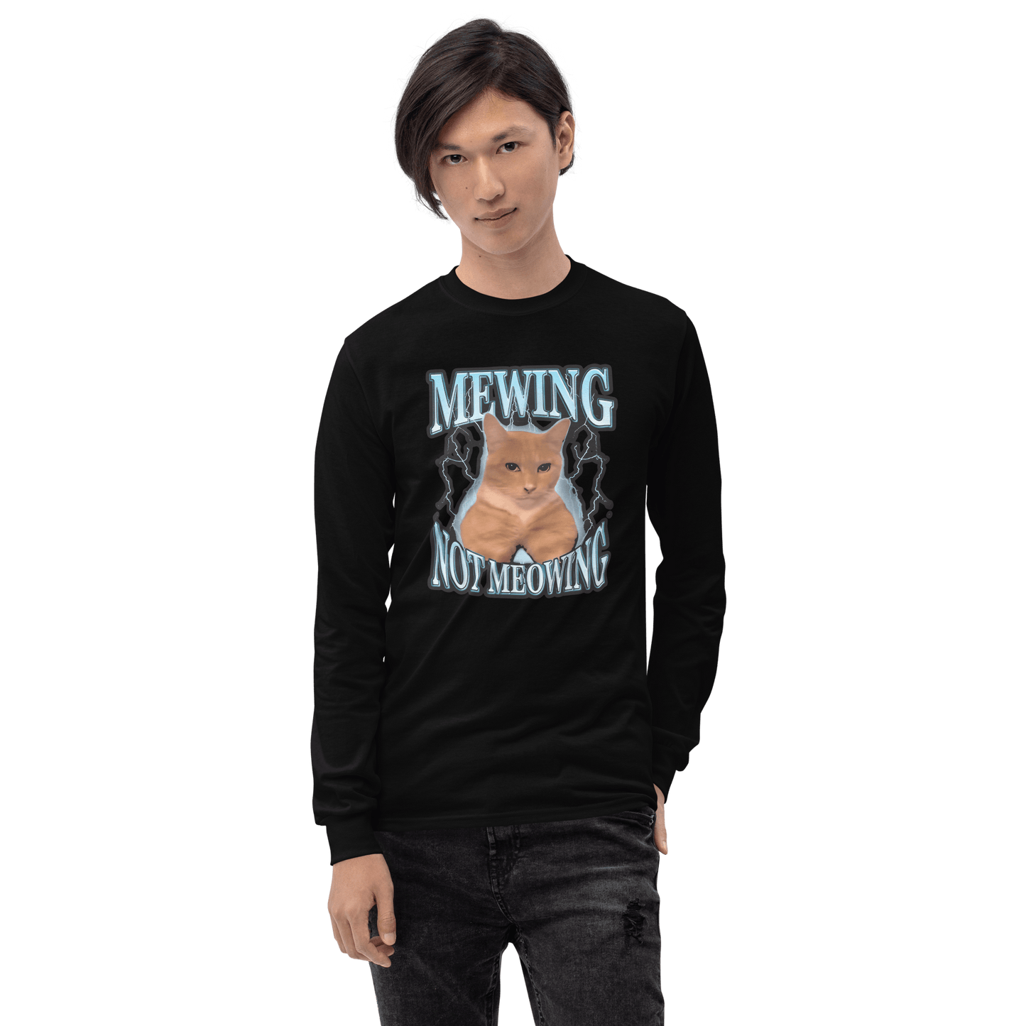 Mewing Long Sleeve T-Shirt Meme - Sport Grey | Shirtposting