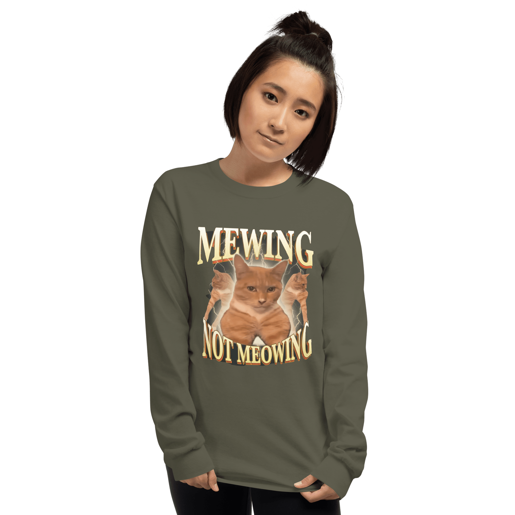Mewing Long Sleeve T-Shirt Meme - Sport Grey | Shirtposting