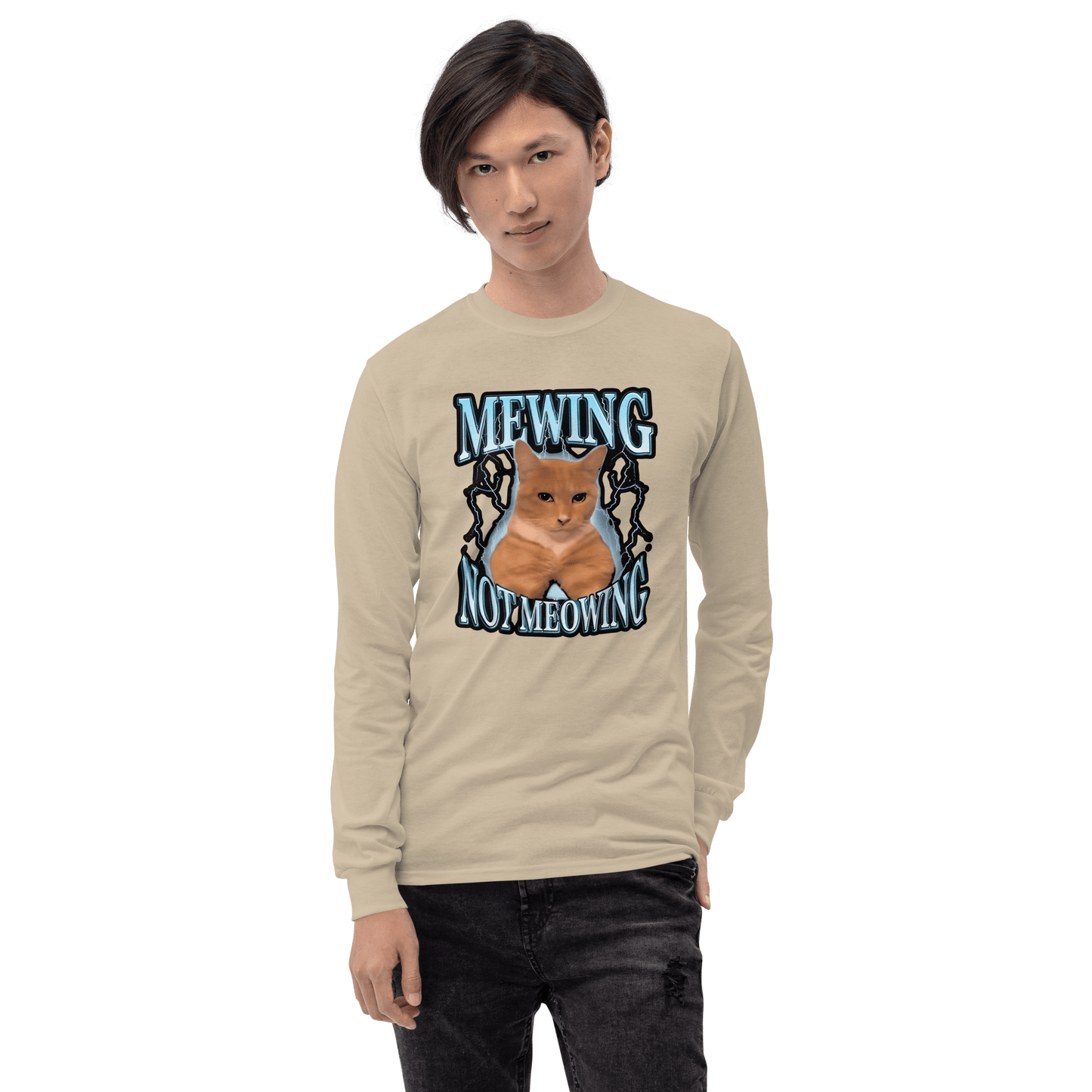 Mewing Long Sleeve T-Shirt Meme - Sport Grey | Shirtposting
