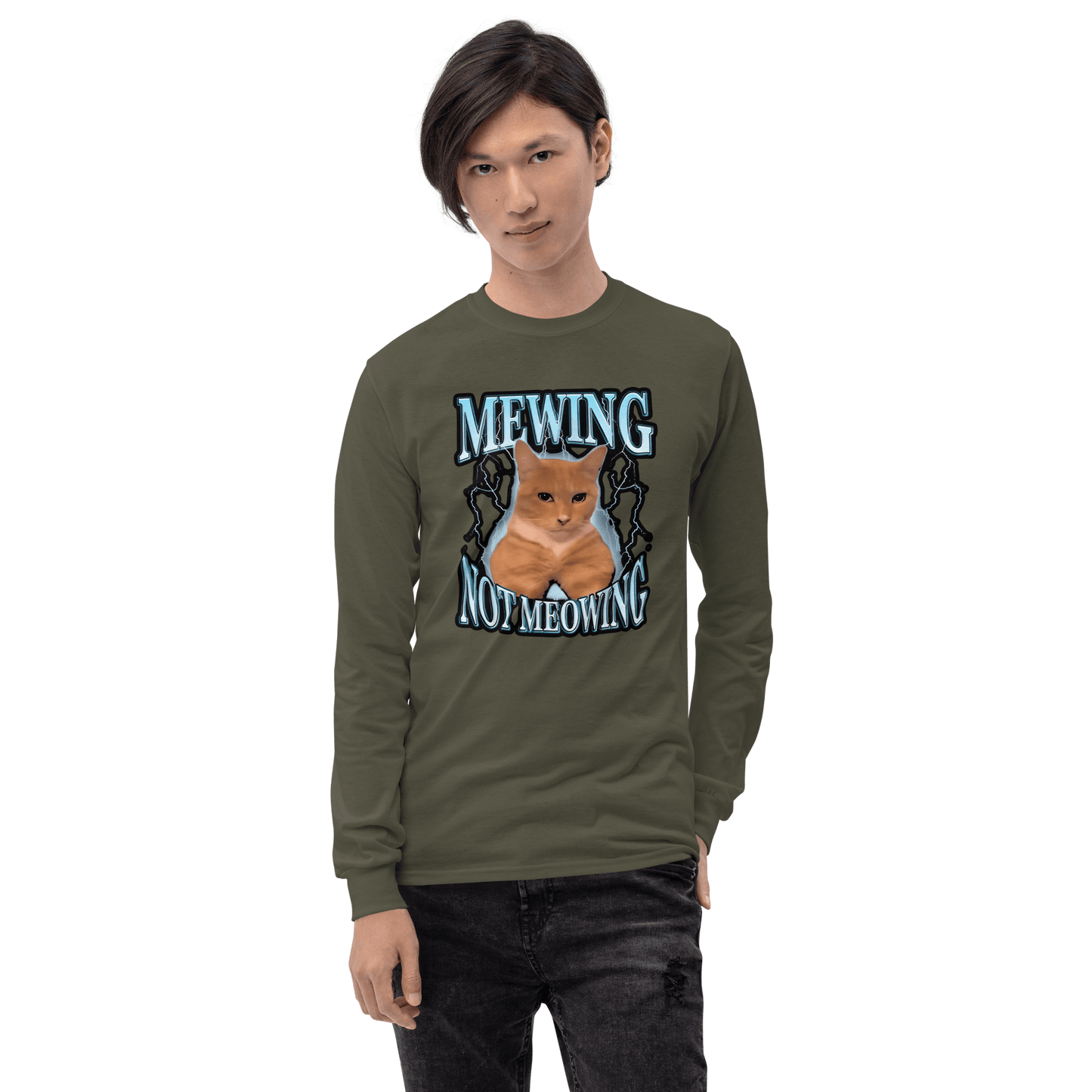 Mewing Long Sleeve T-Shirt Meme - Sport Grey | Shirtposting