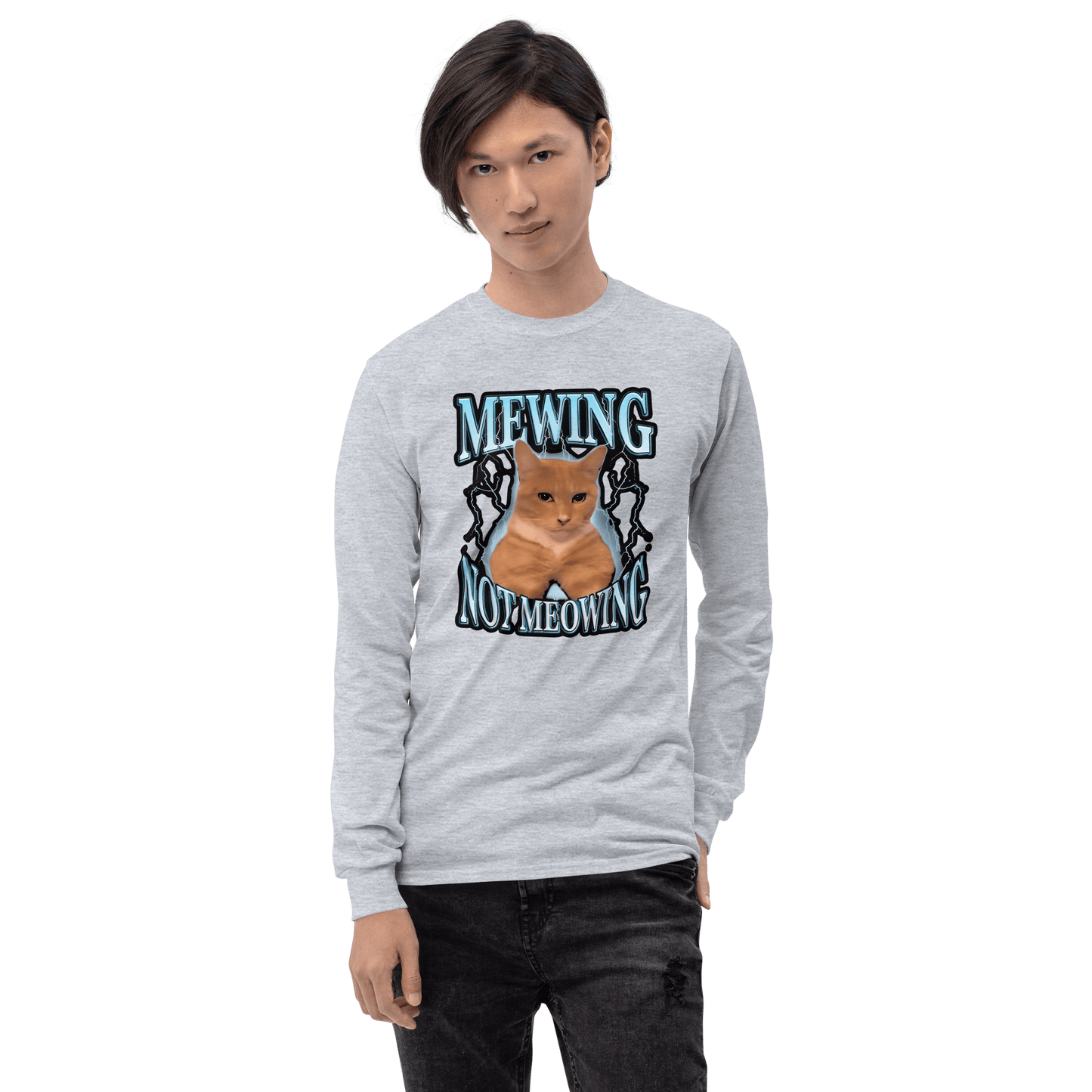 Mewing Long Sleeve T-Shirt Meme - Sport Grey | Shirtposting