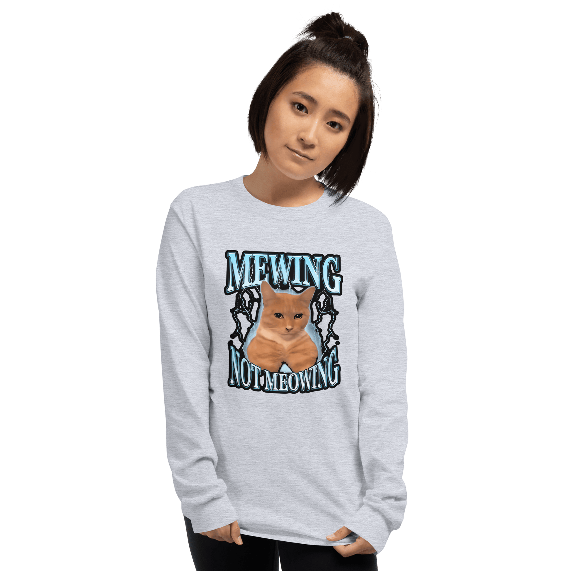 Mewing Long Sleeve T-Shirt Meme - Sport Grey | Shirtposting