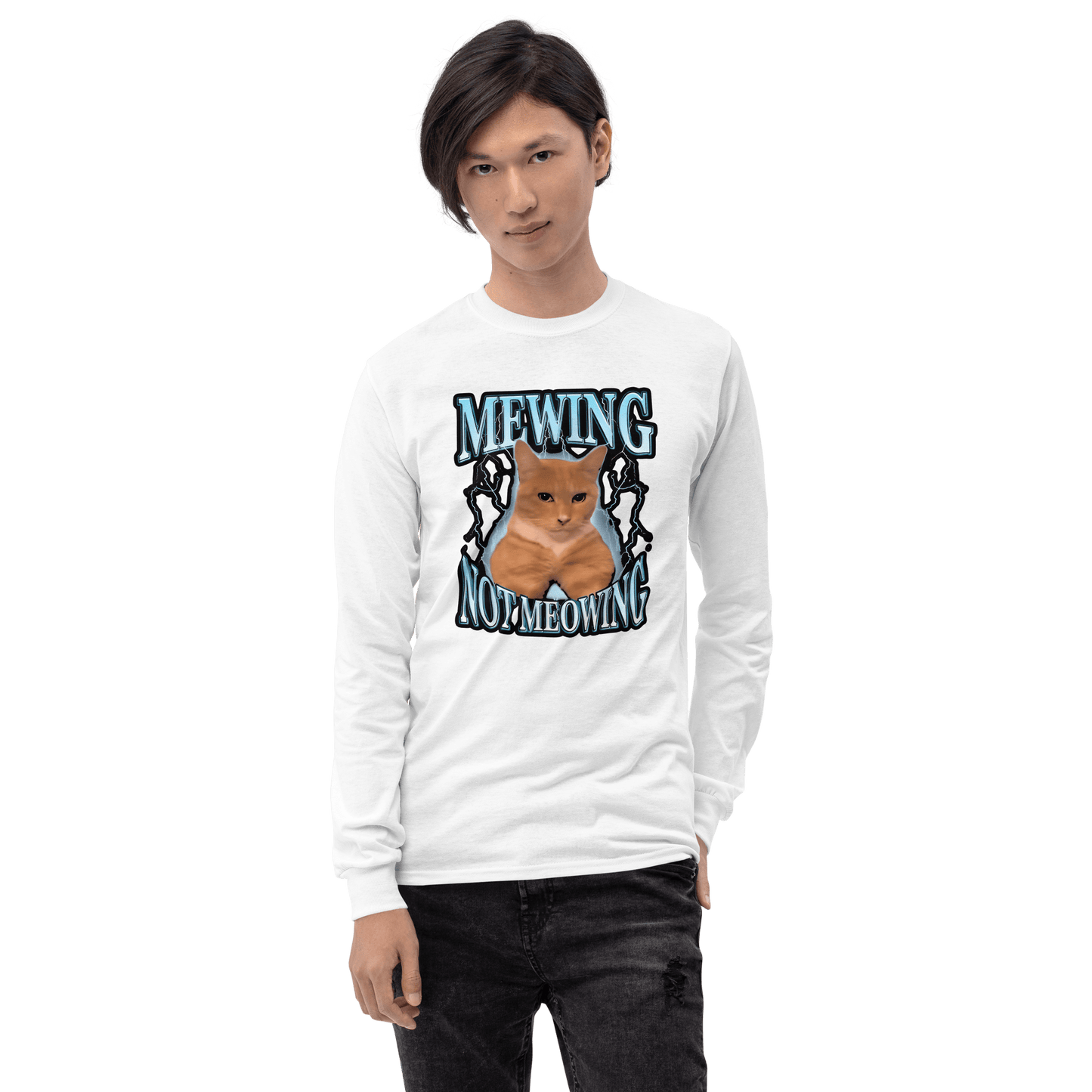 Mewing Long Sleeve T-Shirt Meme - Sport Grey | Shirtposting
