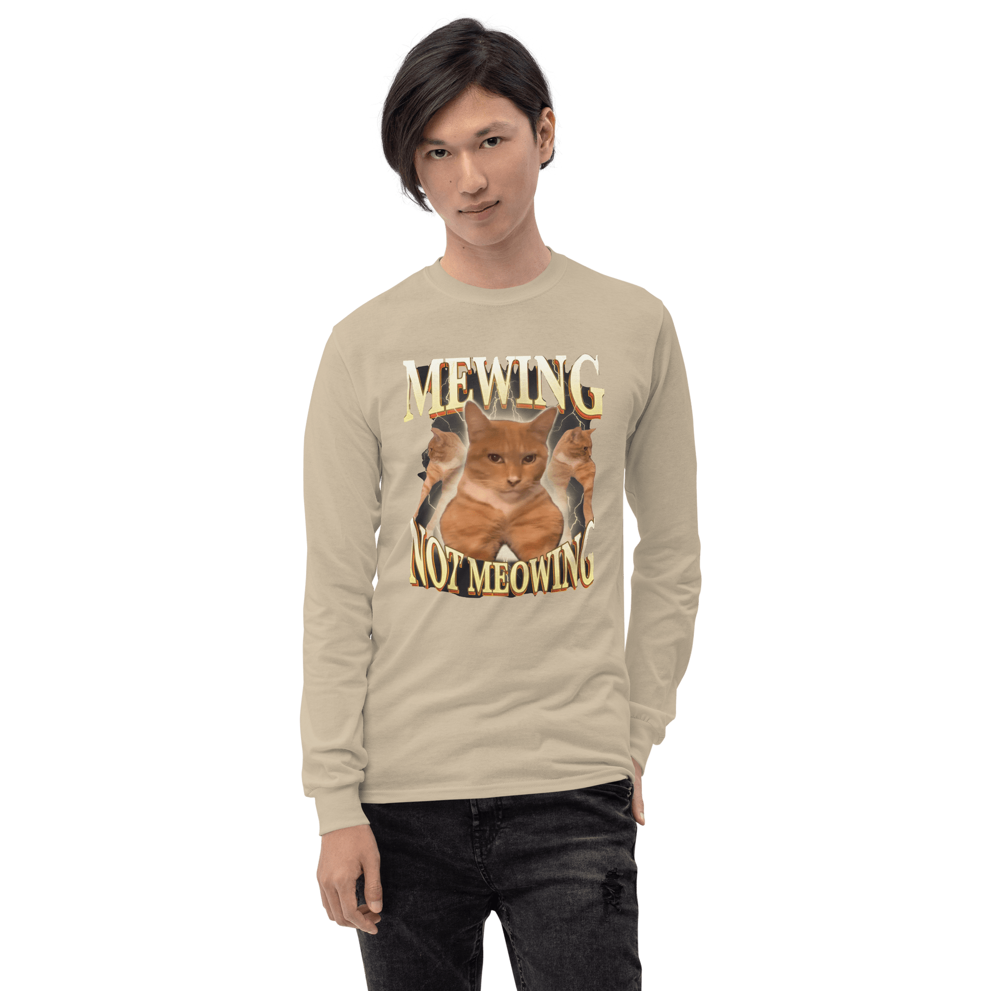 Mewing Long Sleeve T-Shirt Meme - Sport Grey | Shirtposting