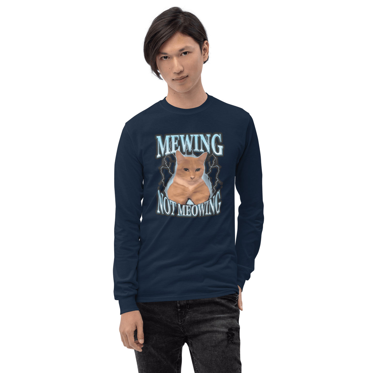 Mewing Long Sleeve T-Shirt Meme - Sport Grey | Shirtposting