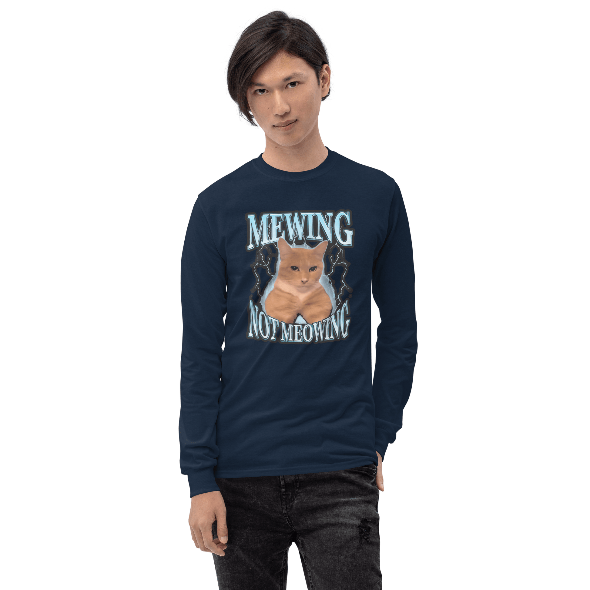 Mewing Long Sleeve T-Shirt Meme - Sport Grey | Shirtposting