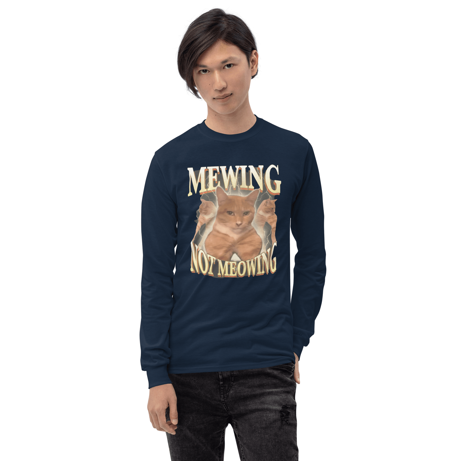 Mewing Long Sleeve T-Shirt Meme - Sport Grey | Shirtposting