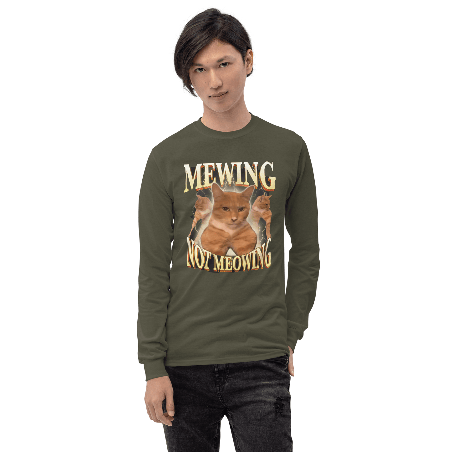 Mewing Long Sleeve T-Shirt Meme - Sport Grey | Shirtposting
