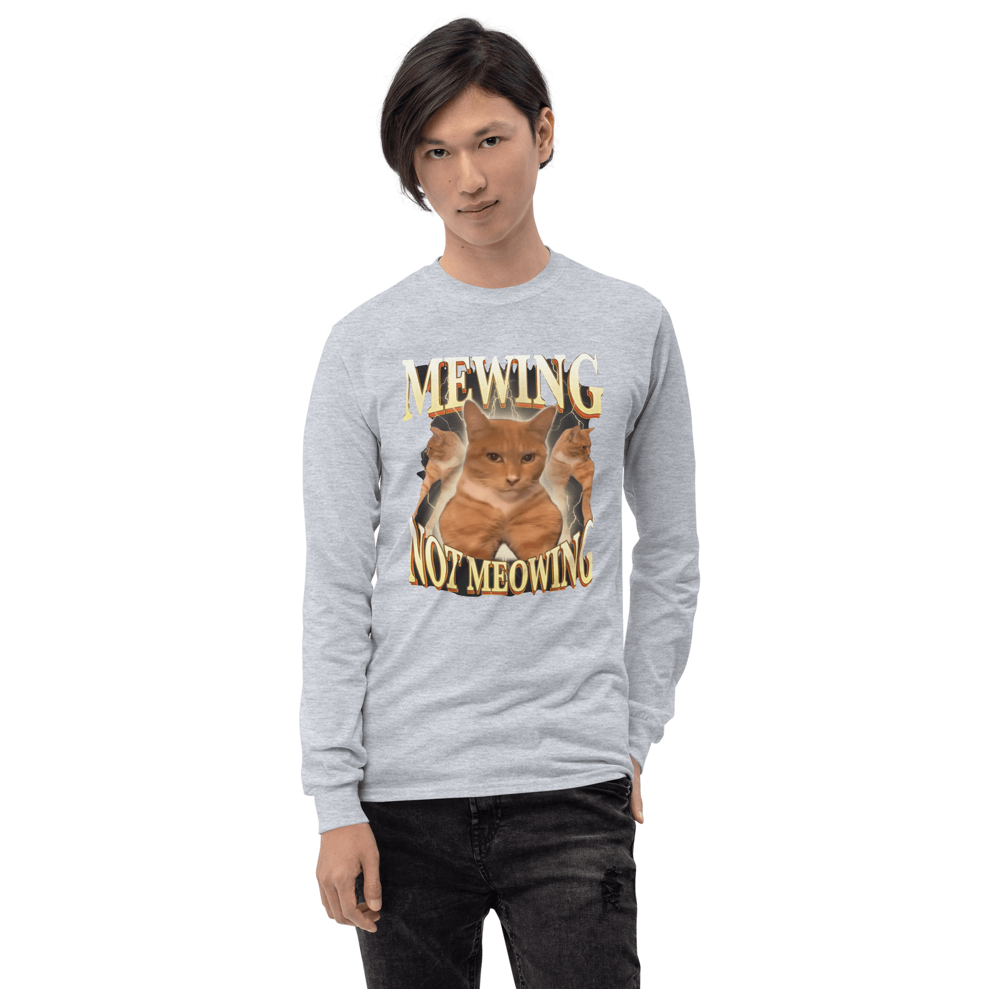 Mewing Long Sleeve T-Shirt Meme - Sport Grey | Shirtposting