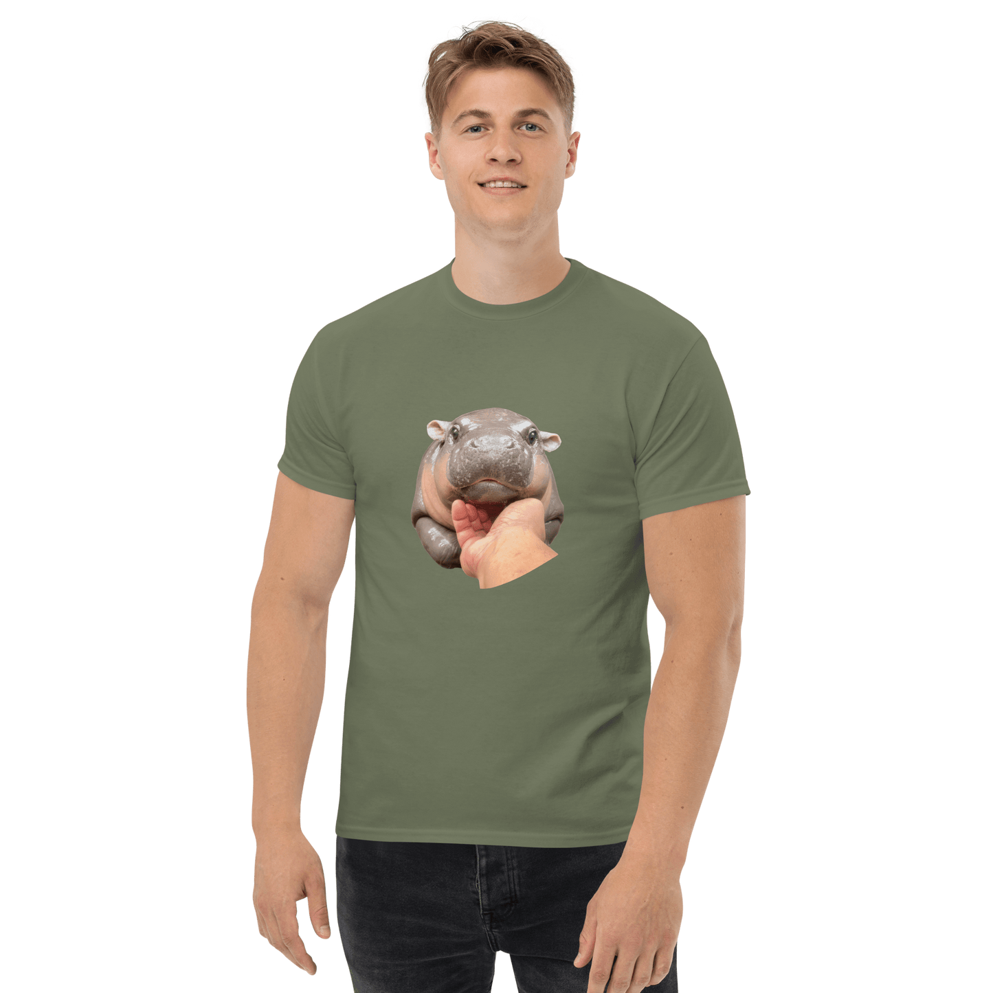 Moo Deng Classic T-Shirt Meme - Military Green | Shirtposting
