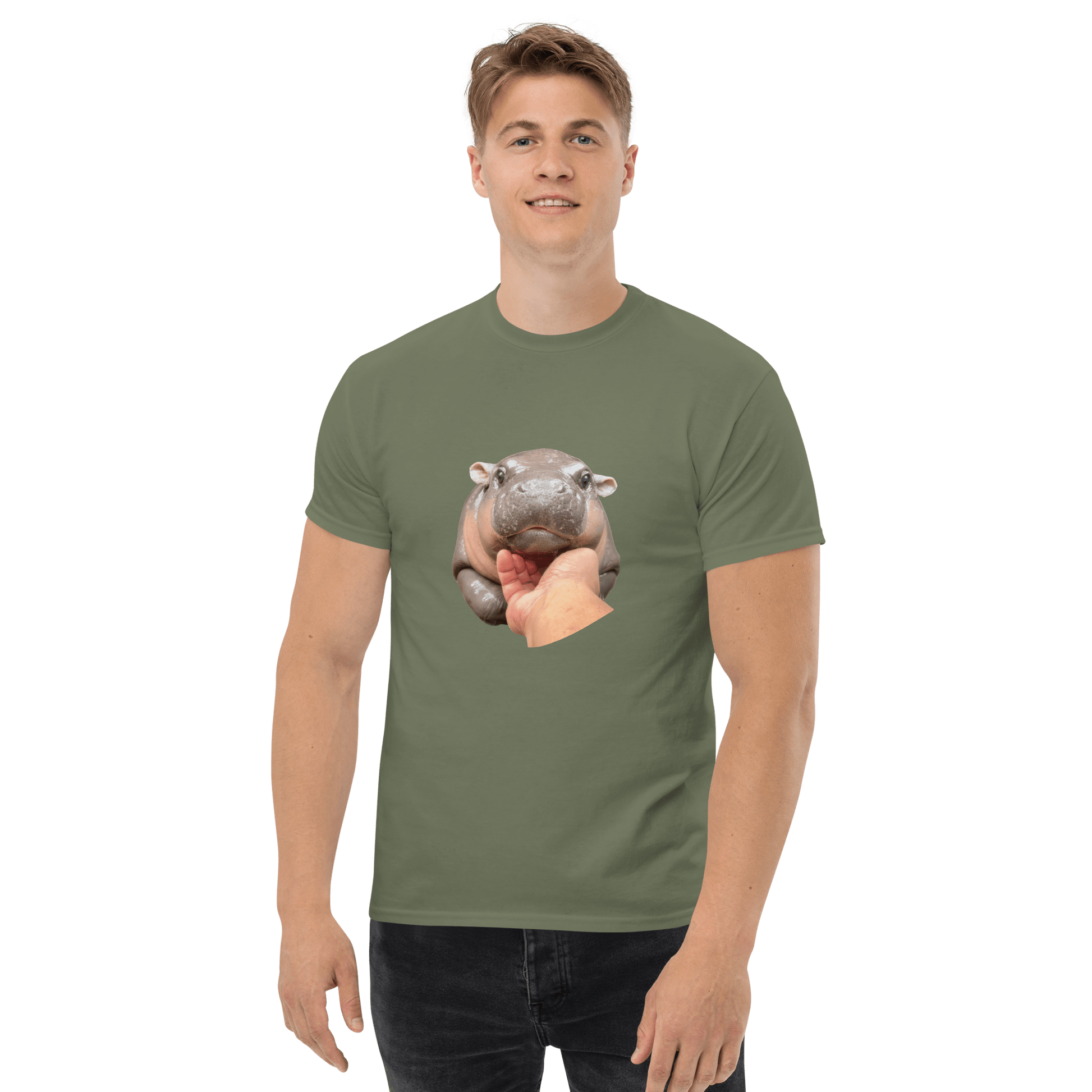 Moo Deng Classic T-Shirt Meme - Military Green | Shirtposting
