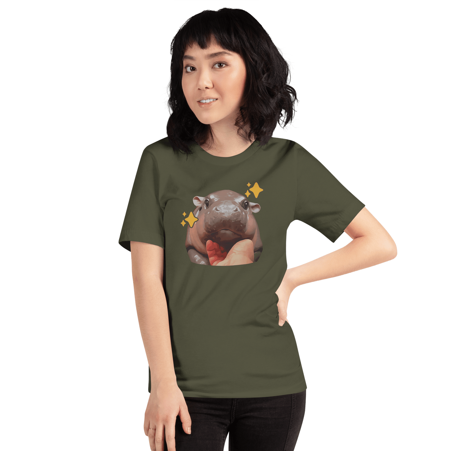 Moo Deng Classic T-Shirt Meme - Military Green | Shirtposting