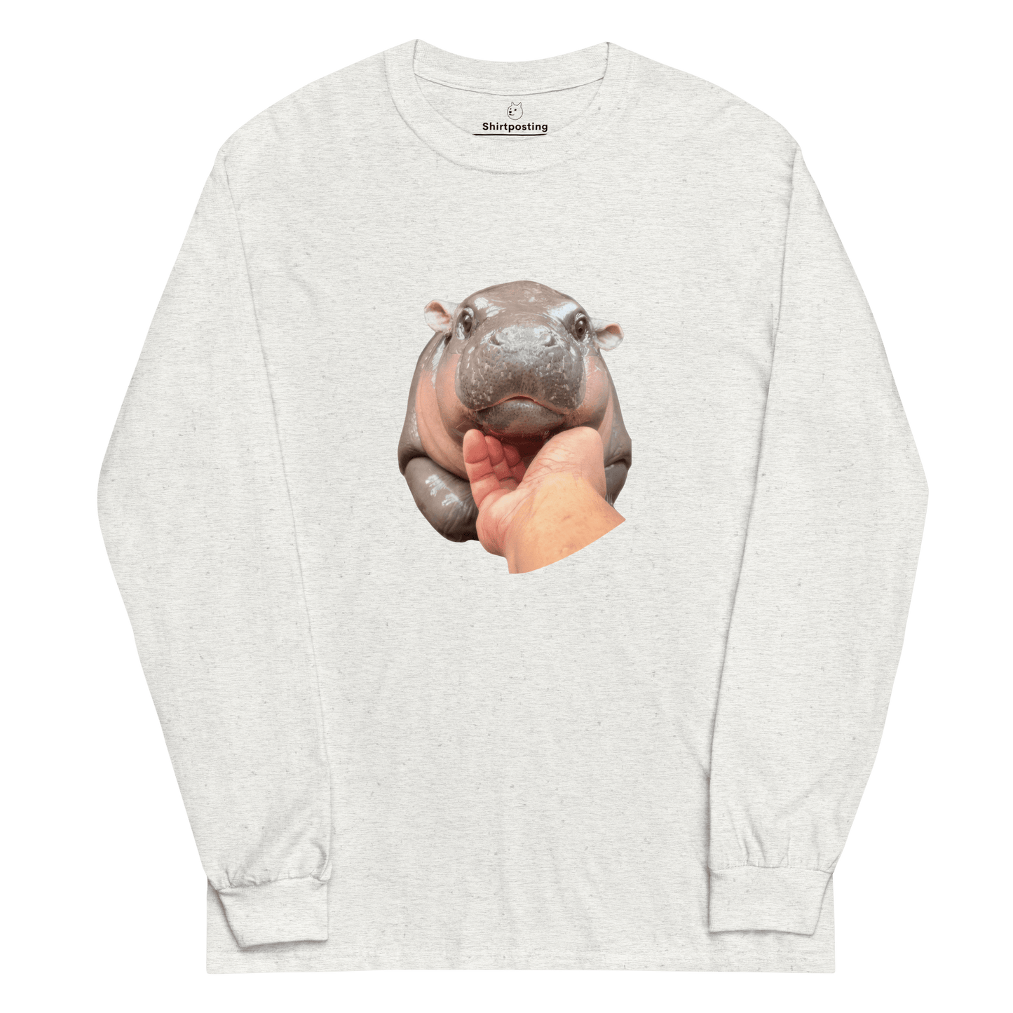 Moo Deng Long Sleeve T-Shirt Meme - Ash | Shirtposting