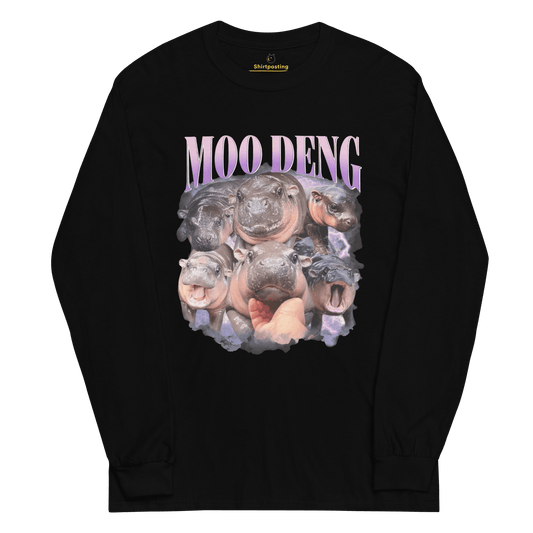 Moo Deng Long Sleeve T-Shirt Meme - Black | Shirtposting