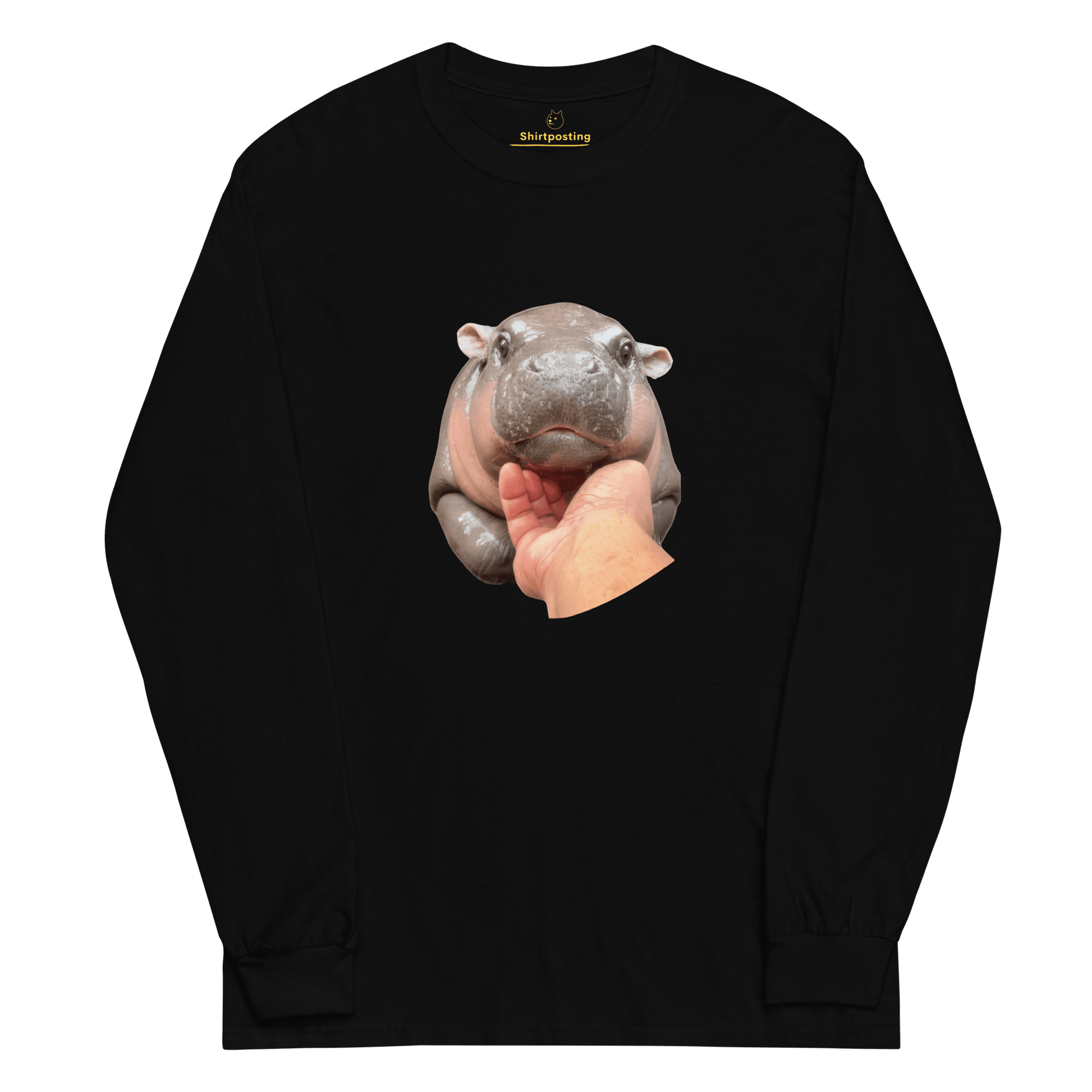 Moo Deng Long Sleeve T-Shirt Meme - Black | Shirtposting