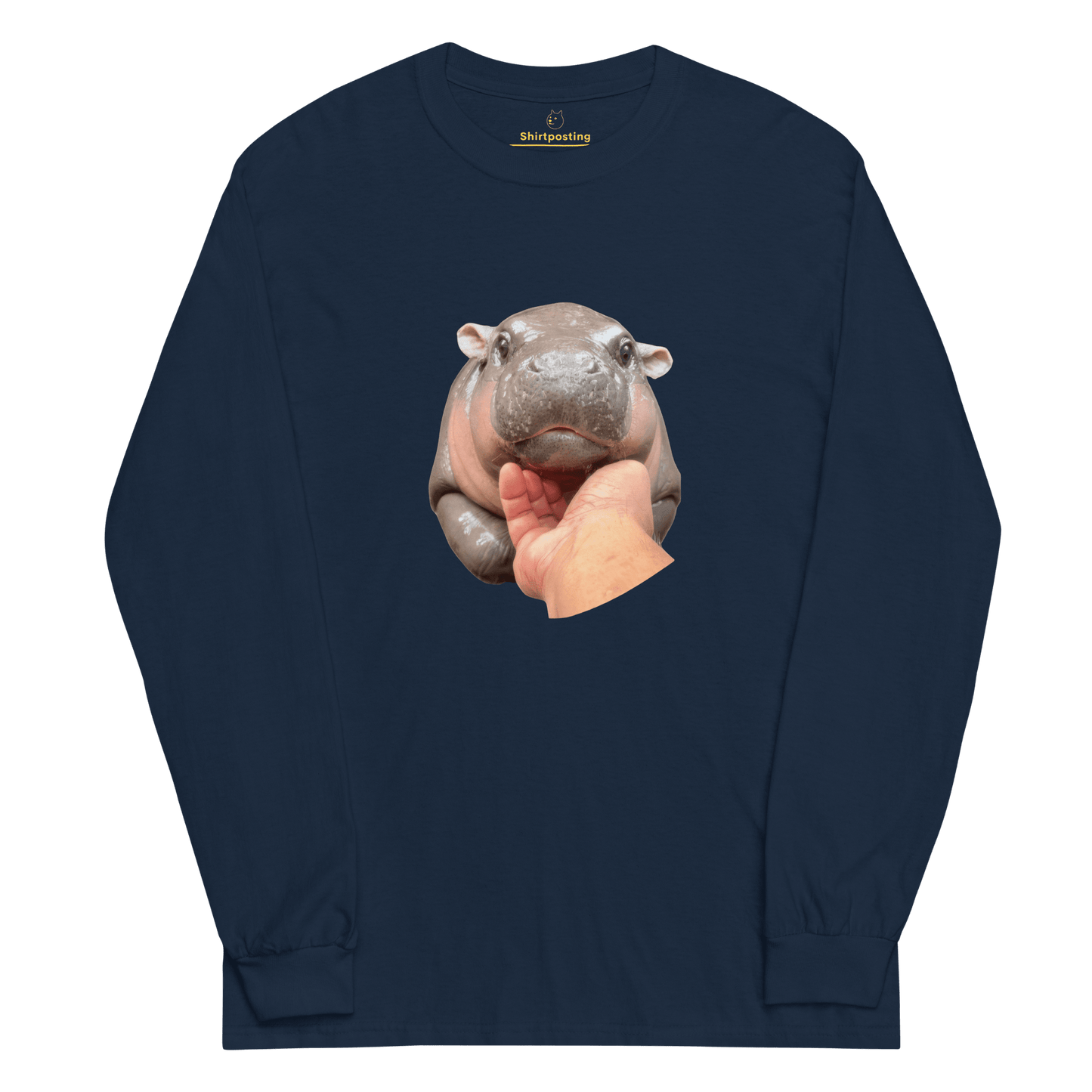Moo Deng Long Sleeve T-Shirt Meme - Navy | Shirtposting