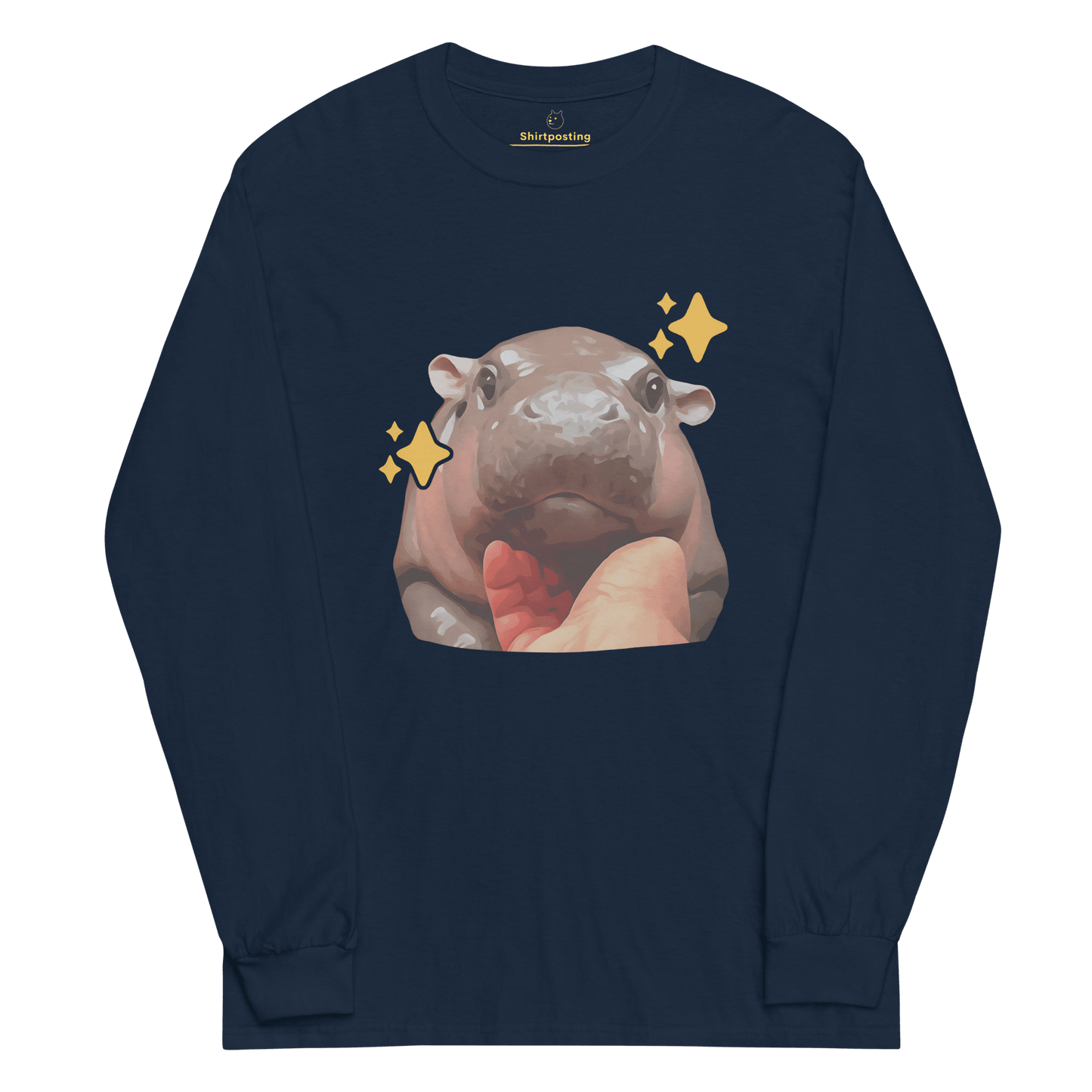 Moo Deng Long Sleeve T-Shirt Meme - Navy | Shirtposting