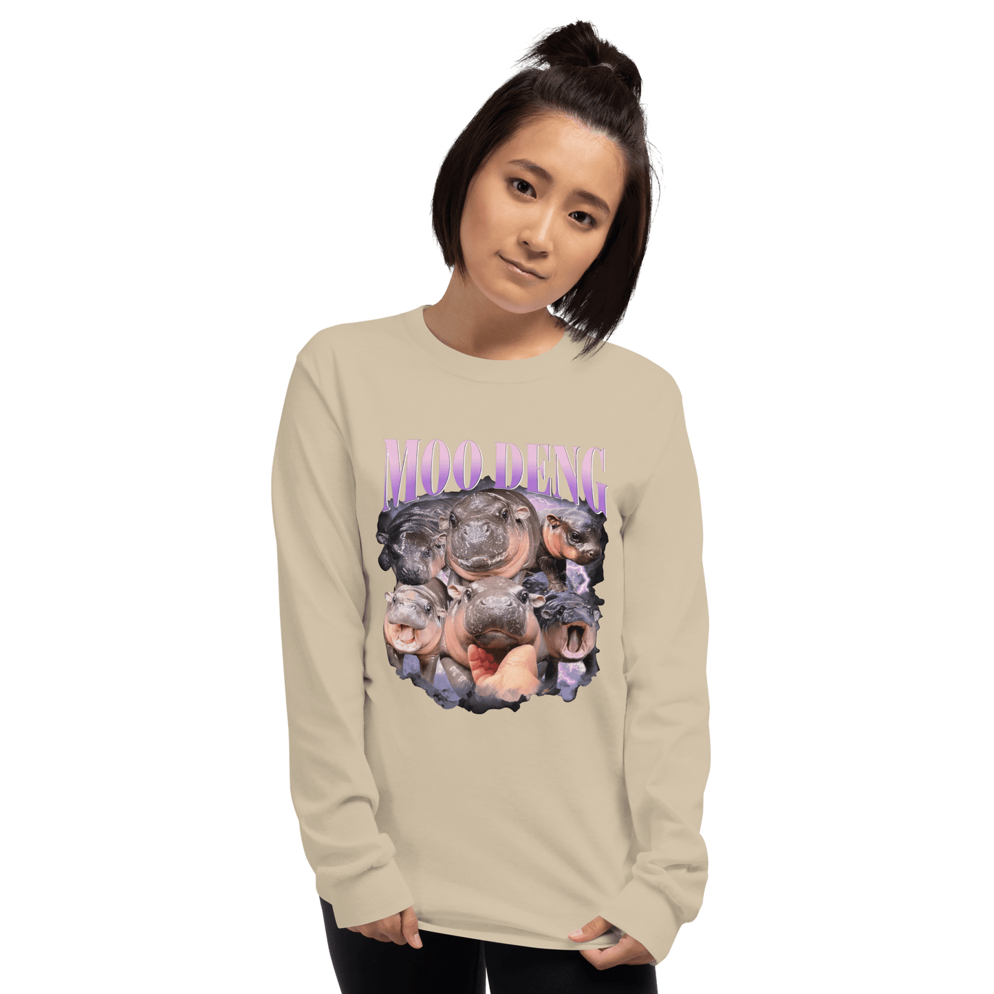 Moo Deng Long Sleeve T-Shirt Meme - Sand | Shirtposting