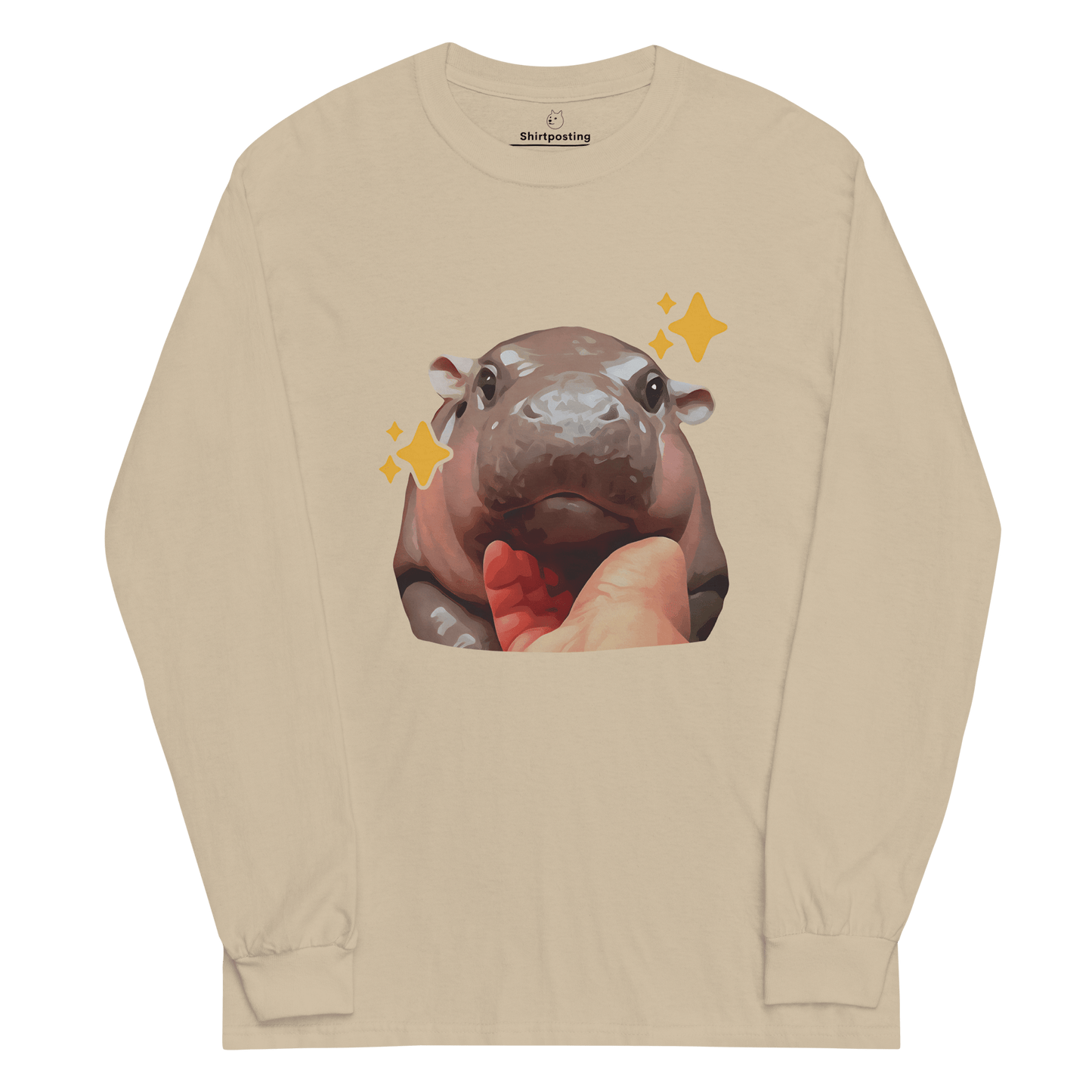 Moo Deng Long Sleeve T-Shirt Meme - Sand | Shirtposting