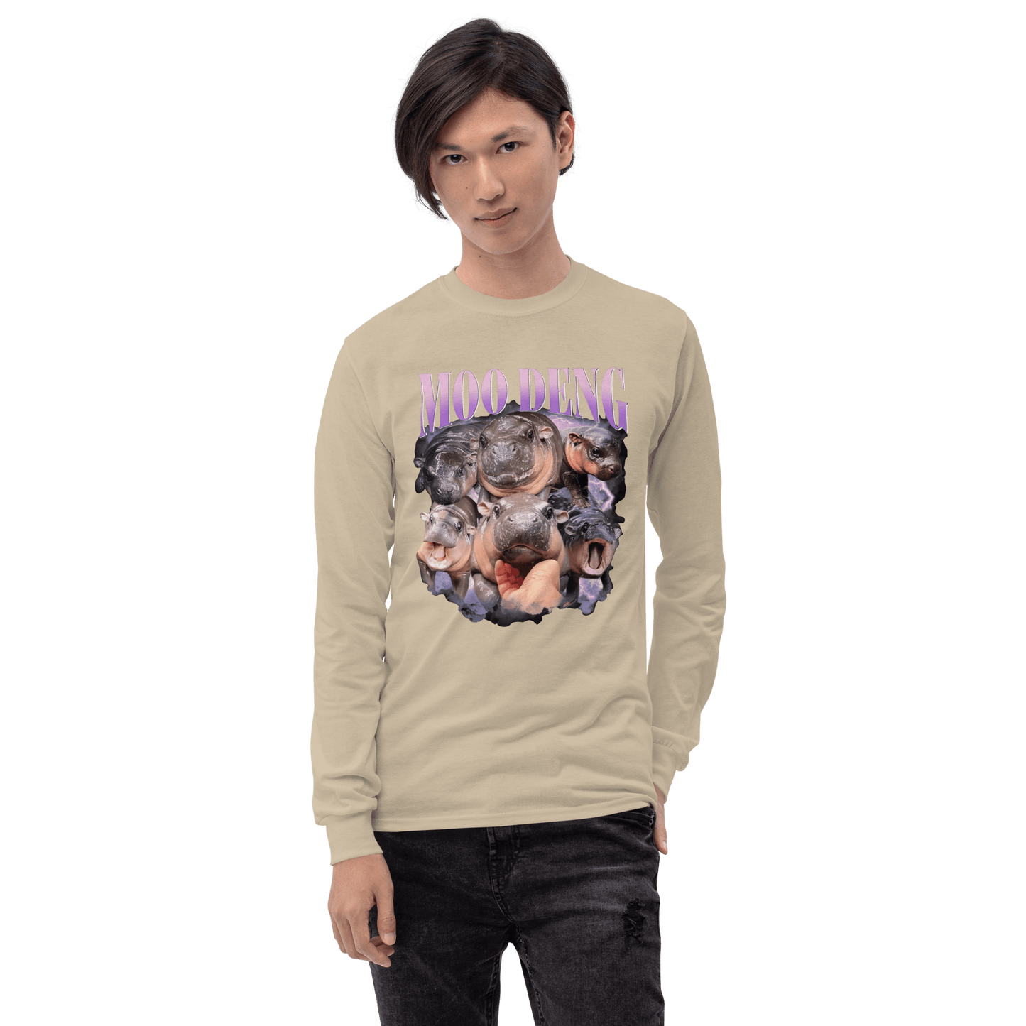 Moo Deng Long Sleeve T-Shirt Meme - Sand | Shirtposting