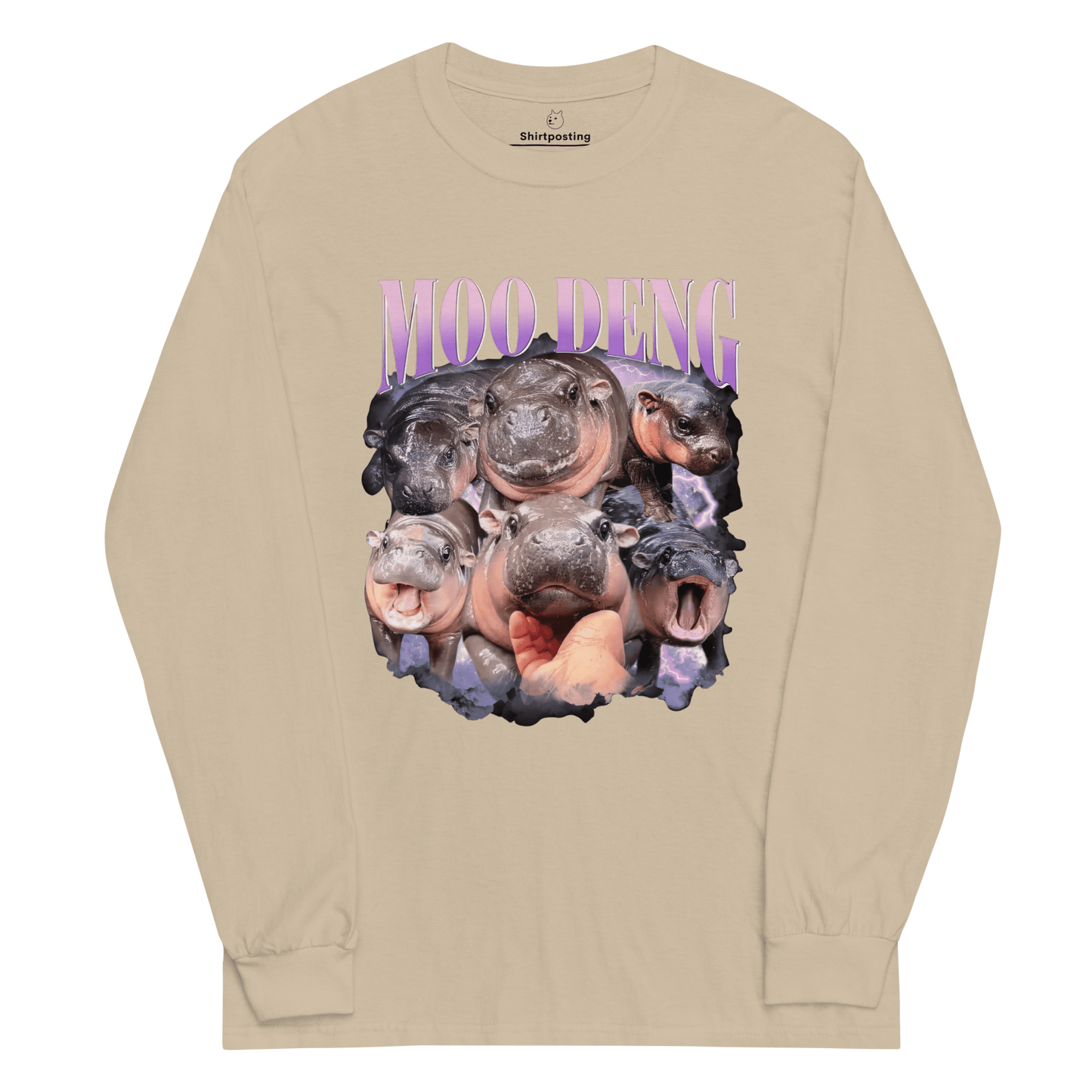 Moo Deng Long Sleeve T-Shirt Meme - Sand | Shirtposting