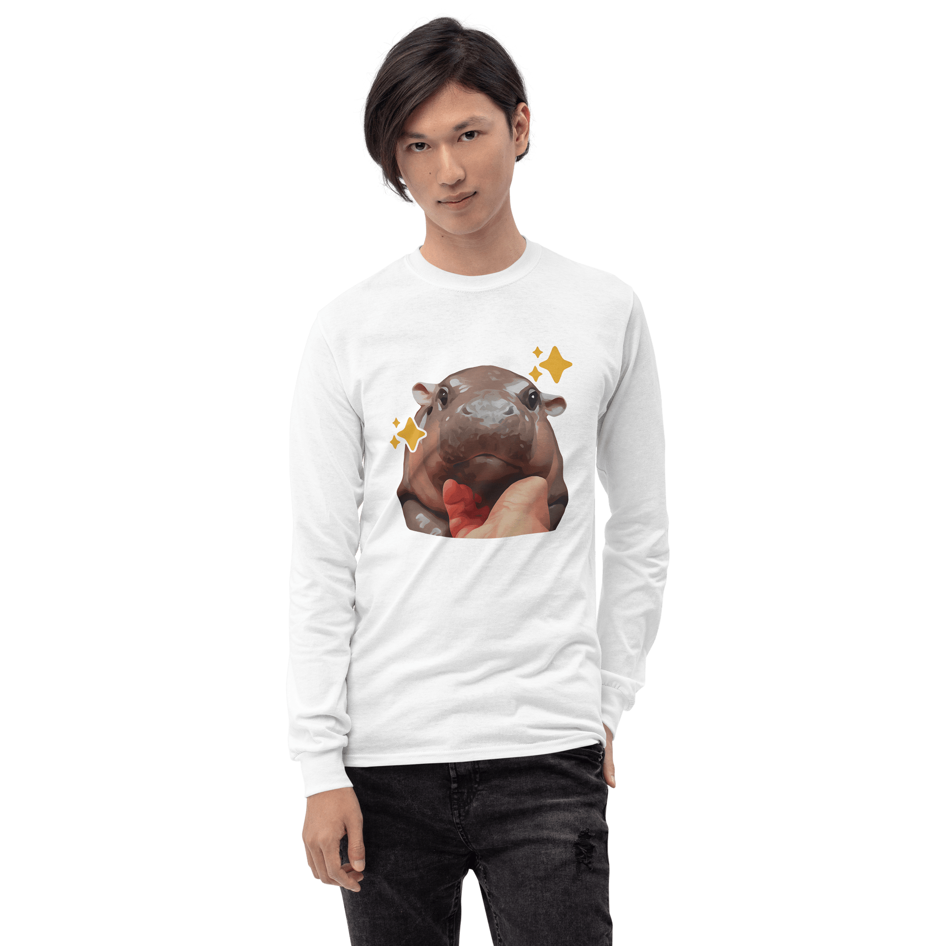 Moo Deng Long Sleeve T-Shirt Meme - Sport Grey | Shirtposting