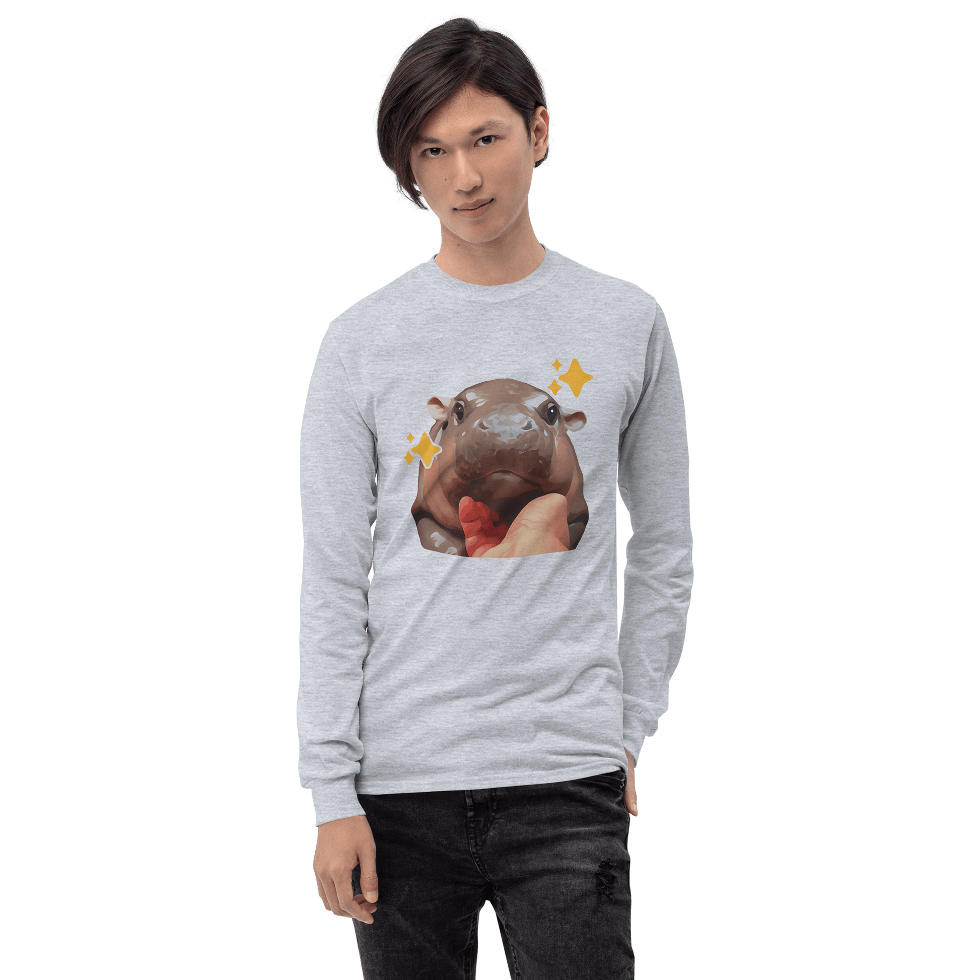 Moo Deng Long Sleeve T-Shirt Meme - Sport Grey | Shirtposting