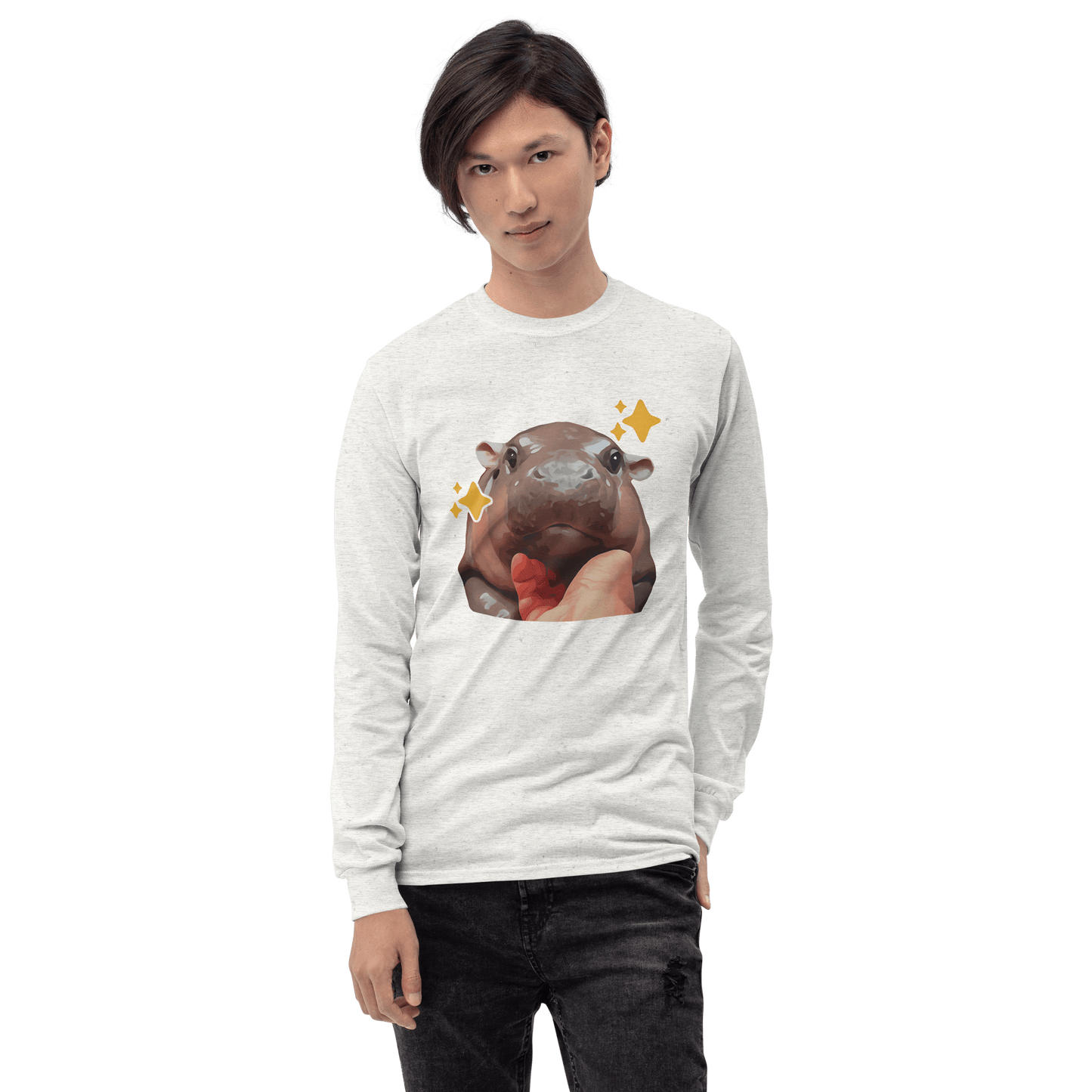 Moo Deng Long Sleeve T-Shirt Meme - Sport Grey | Shirtposting