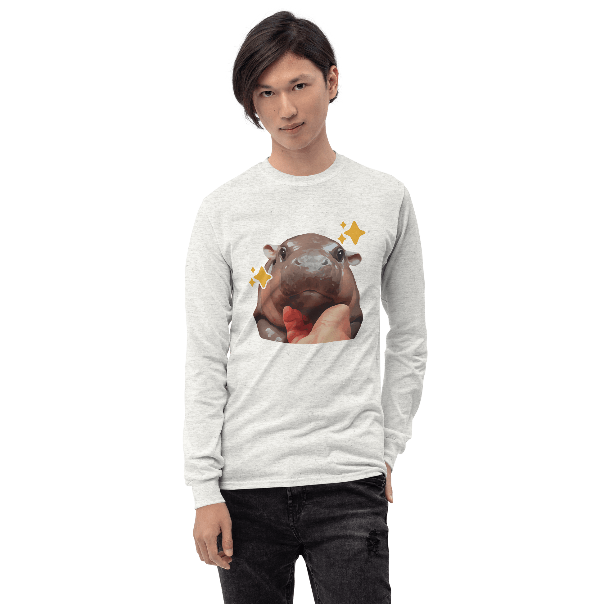 Moo Deng Long Sleeve T-Shirt Meme - Sport Grey | Shirtposting