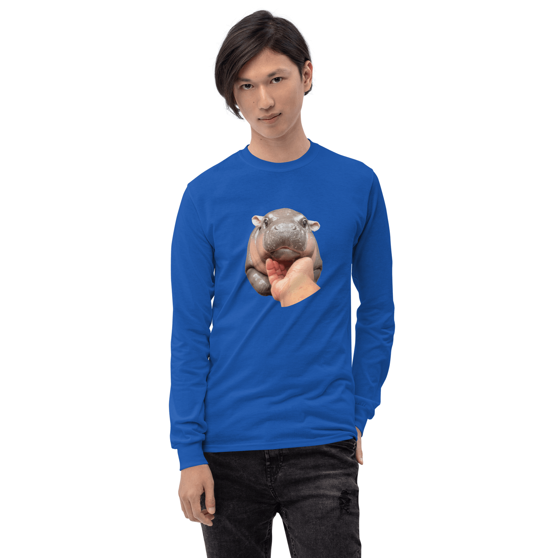 Moo Deng Long Sleeve T-Shirt Meme - Sport Grey | Shirtposting