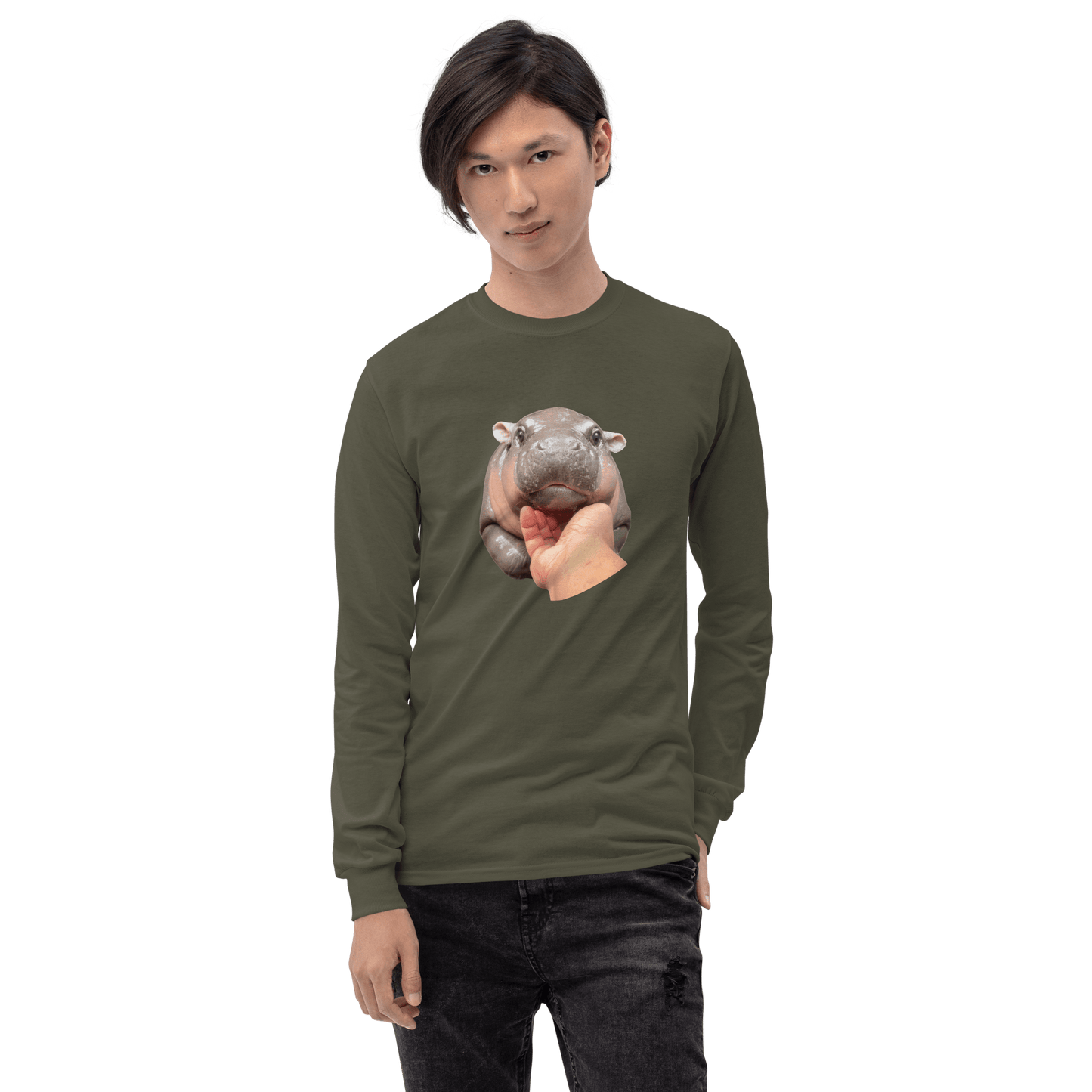 Moo Deng Long Sleeve T-Shirt Meme - Sport Grey | Shirtposting