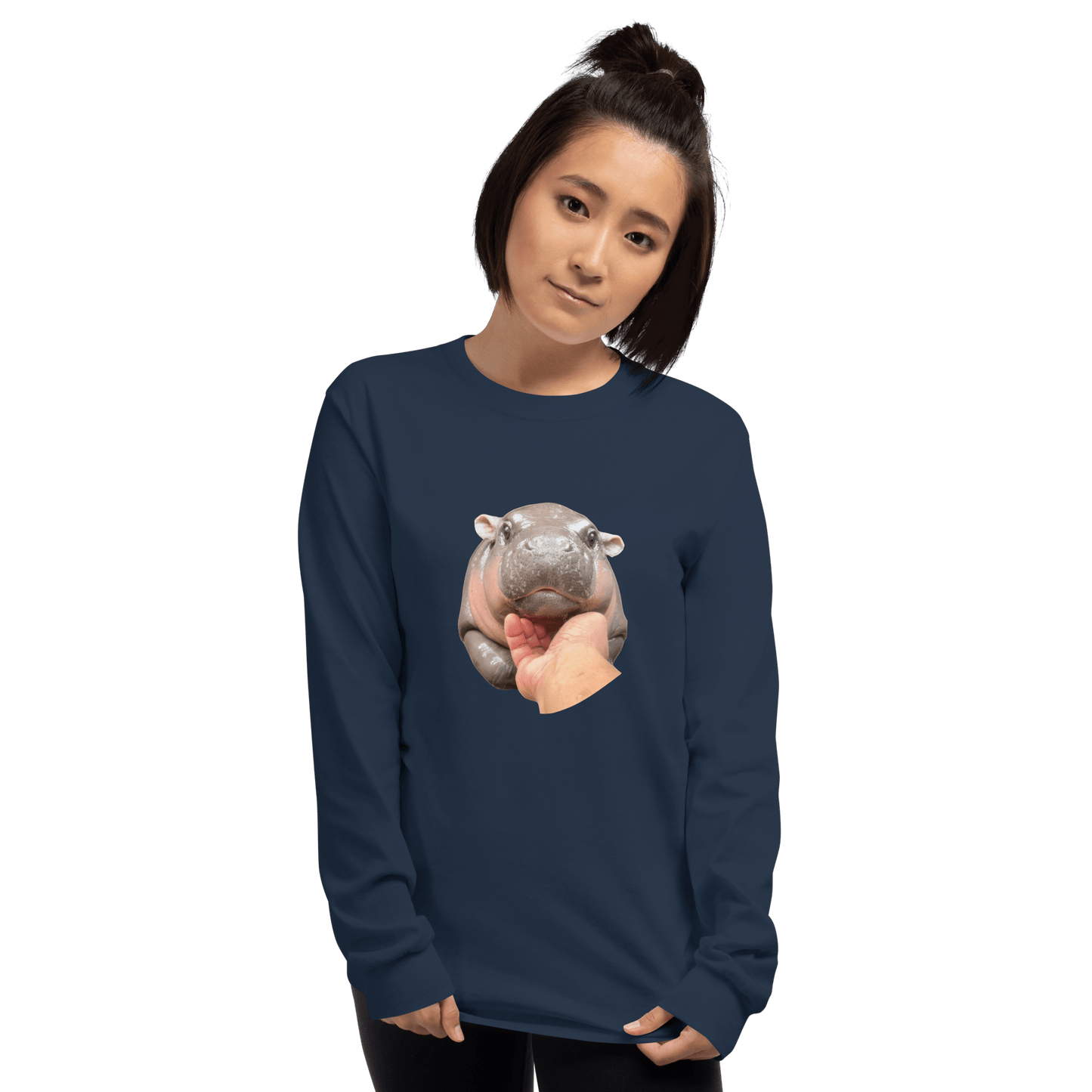 Moo Deng Long Sleeve T-Shirt Meme - Sport Grey | Shirtposting