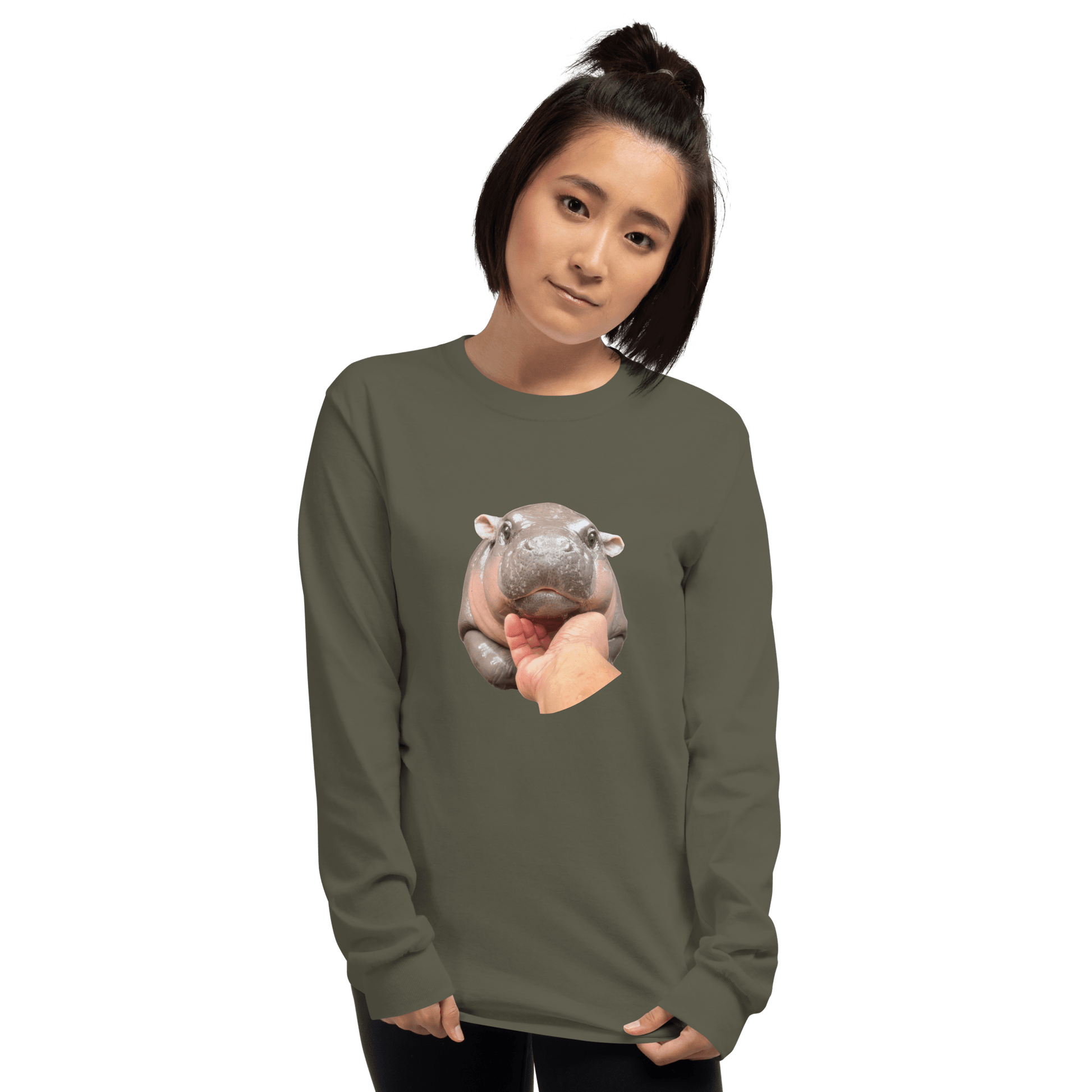 Moo Deng Long Sleeve T-Shirt Meme - Sport Grey | Shirtposting