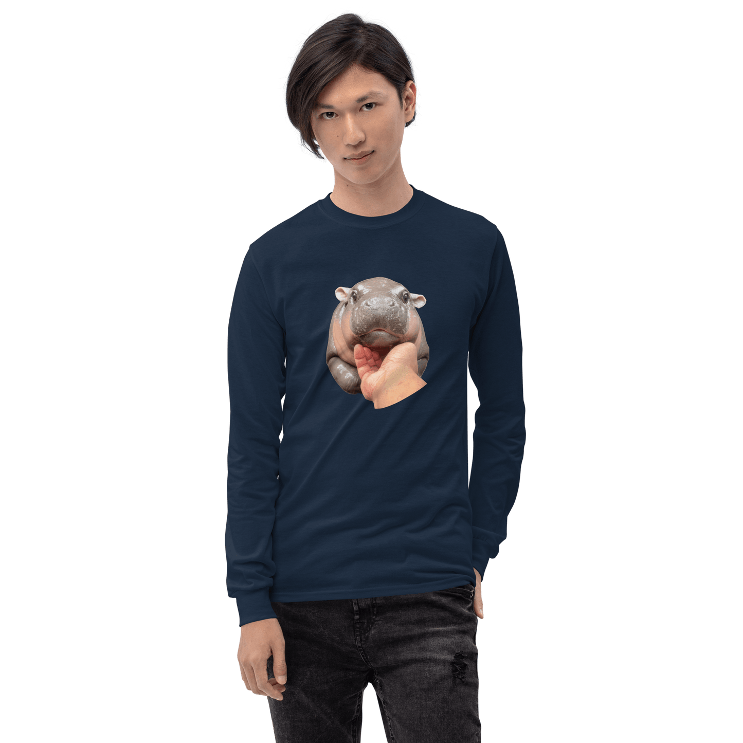 Moo Deng Long Sleeve T-Shirt Meme - Sport Grey | Shirtposting