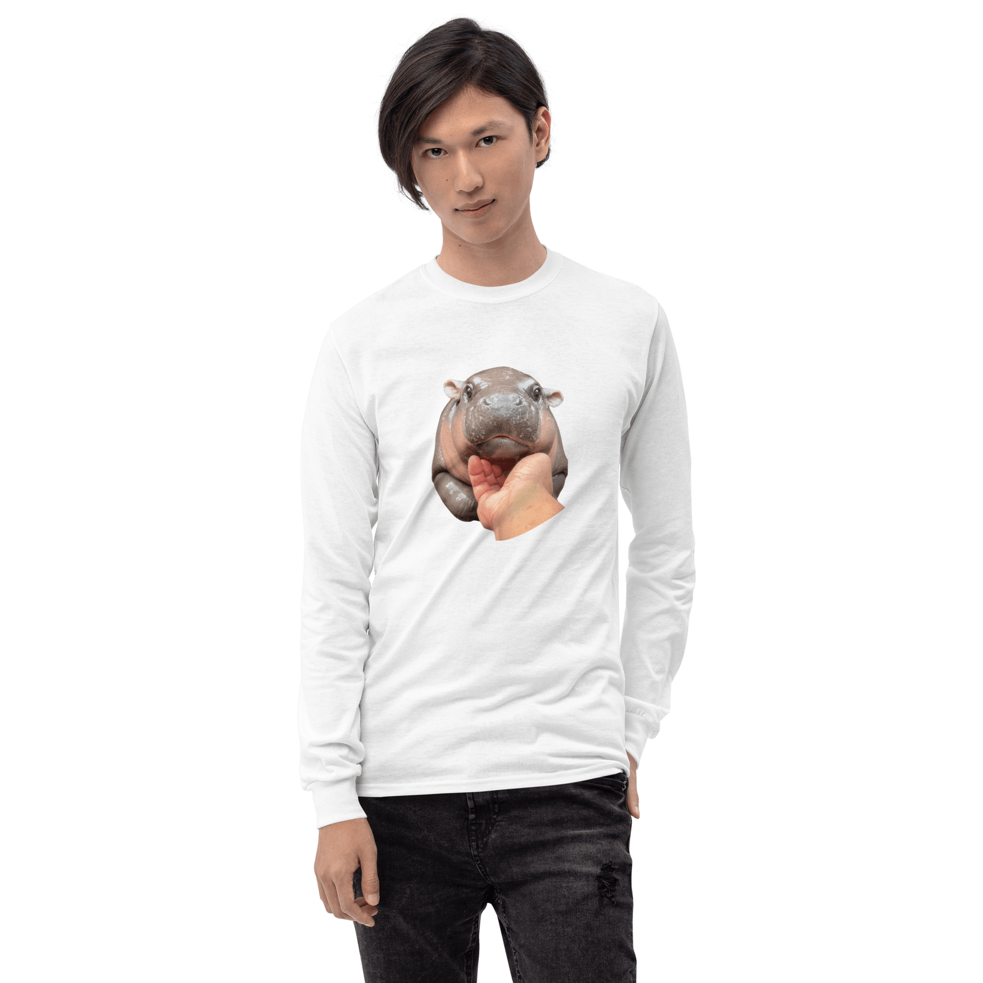 Moo Deng Long Sleeve T-Shirt Meme - Sport Grey | Shirtposting