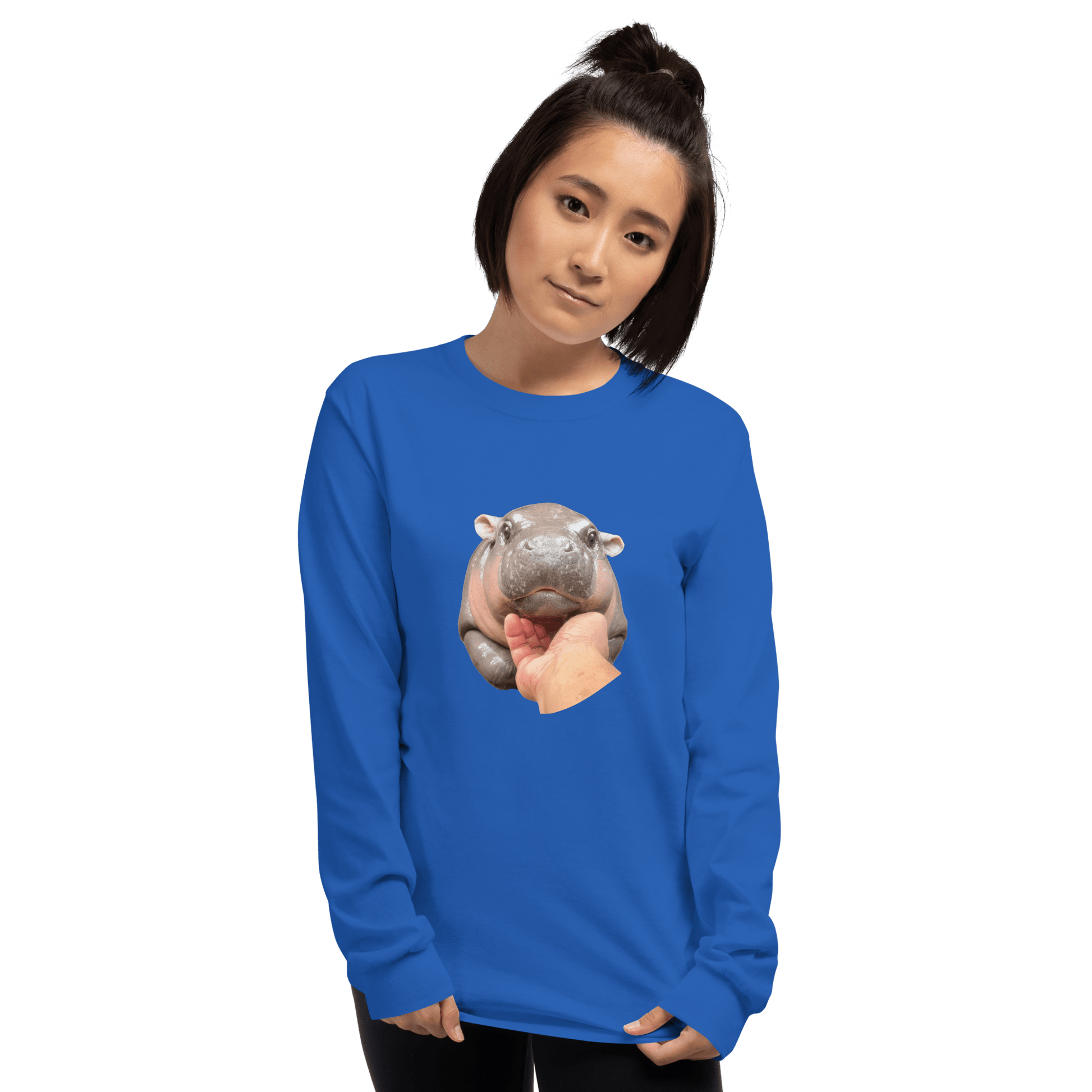 Moo Deng Long Sleeve T-Shirt Meme - Sport Grey | Shirtposting