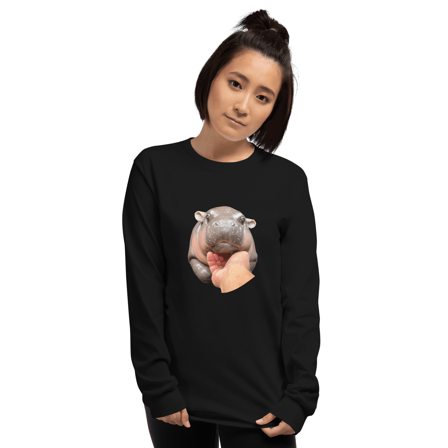 Moo Deng Long Sleeve T-Shirt Meme - Sport Grey | Shirtposting