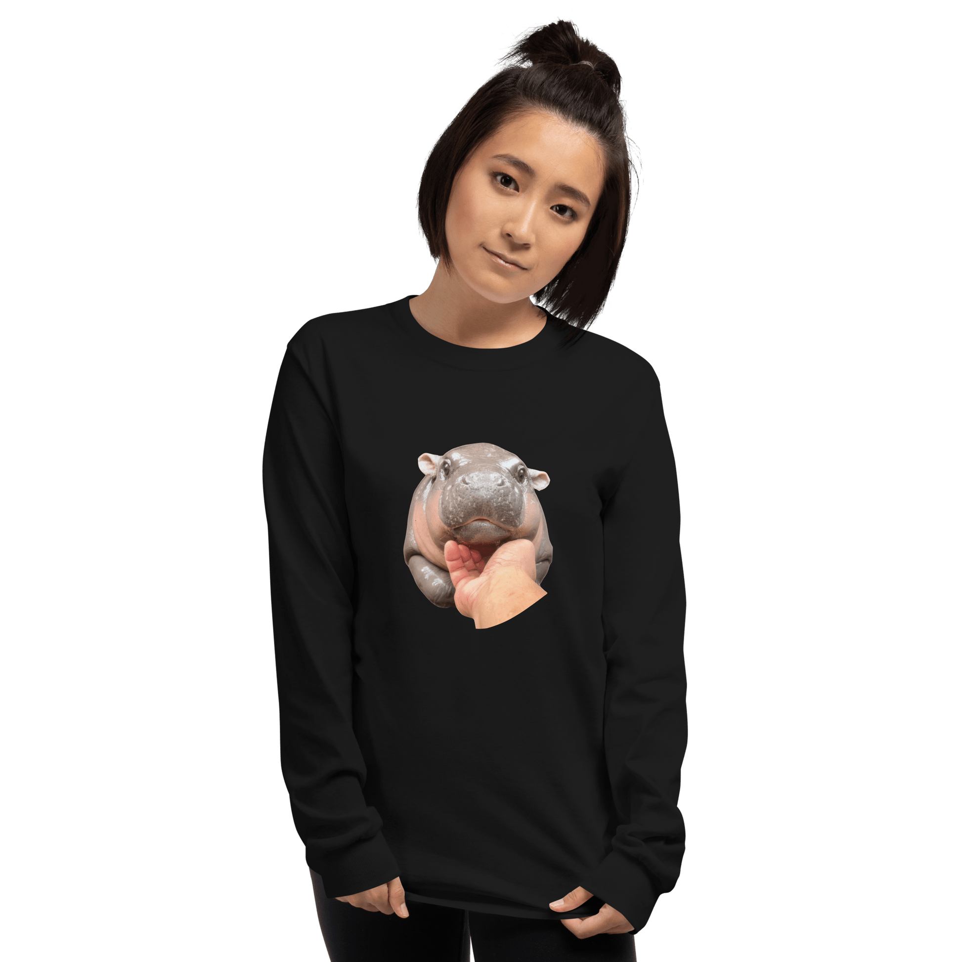 Moo Deng Long Sleeve T-Shirt Meme - Sport Grey | Shirtposting