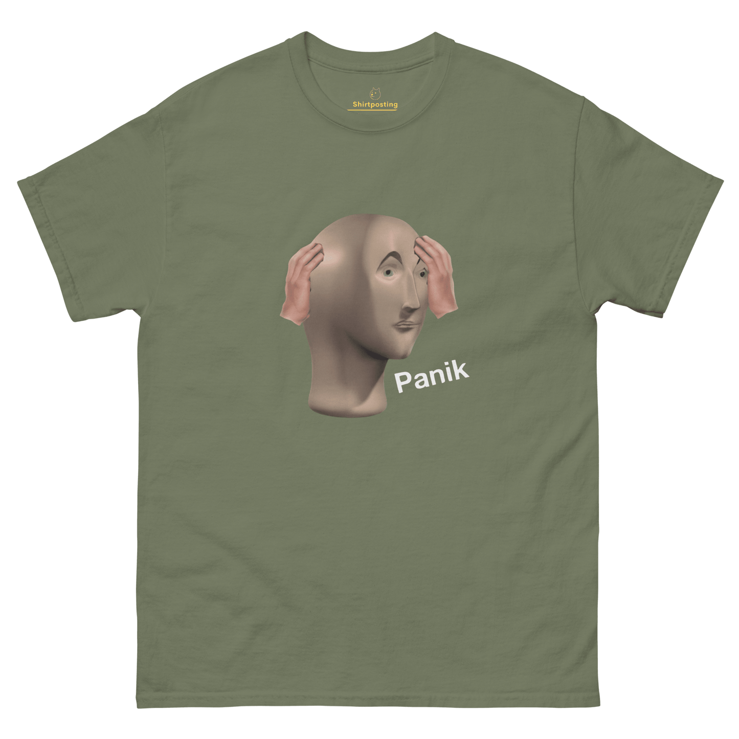Panik Classic T-Shirt Meme - Military Green | Shirtposting