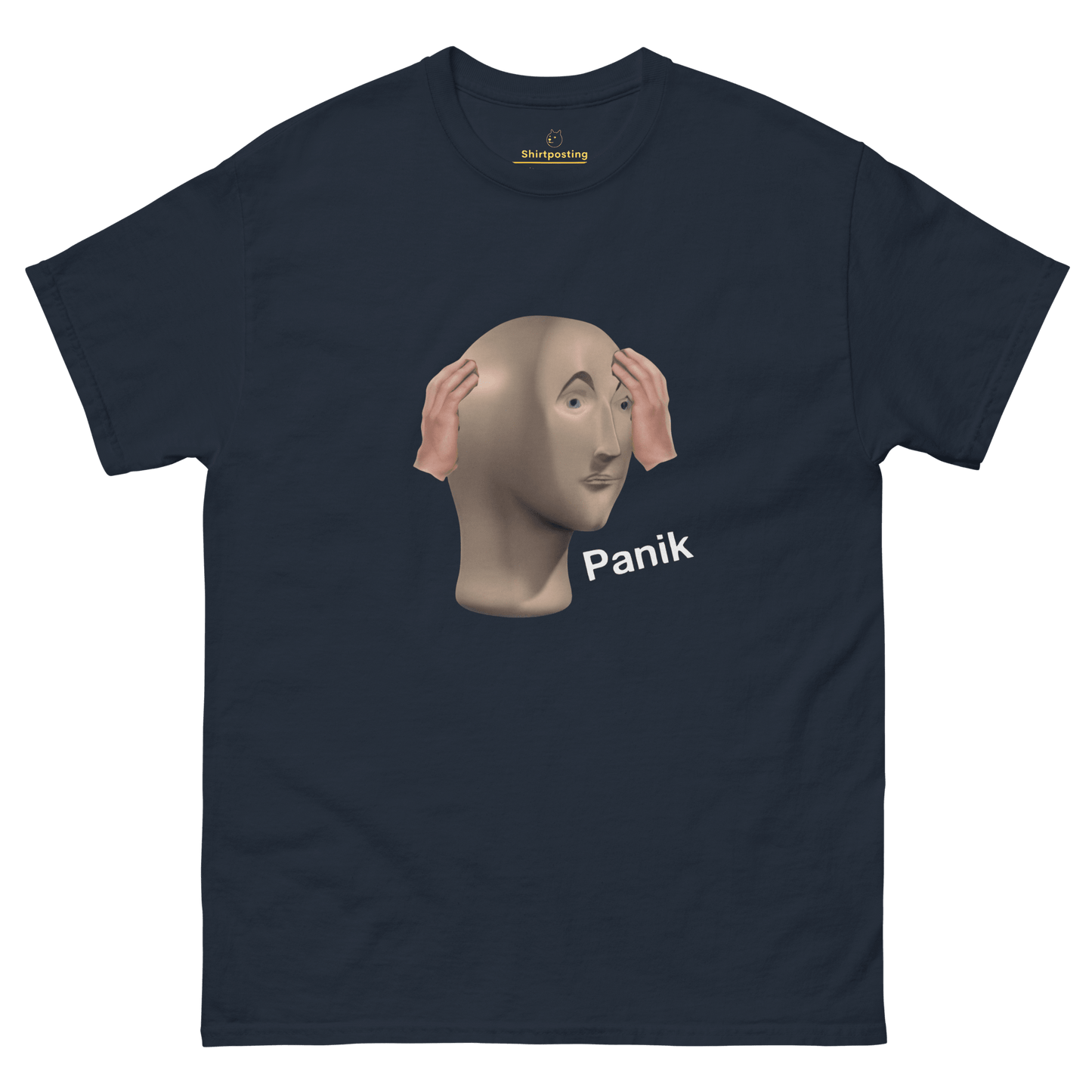 Panik Classic T-Shirt Meme - Navy | Shirtposting