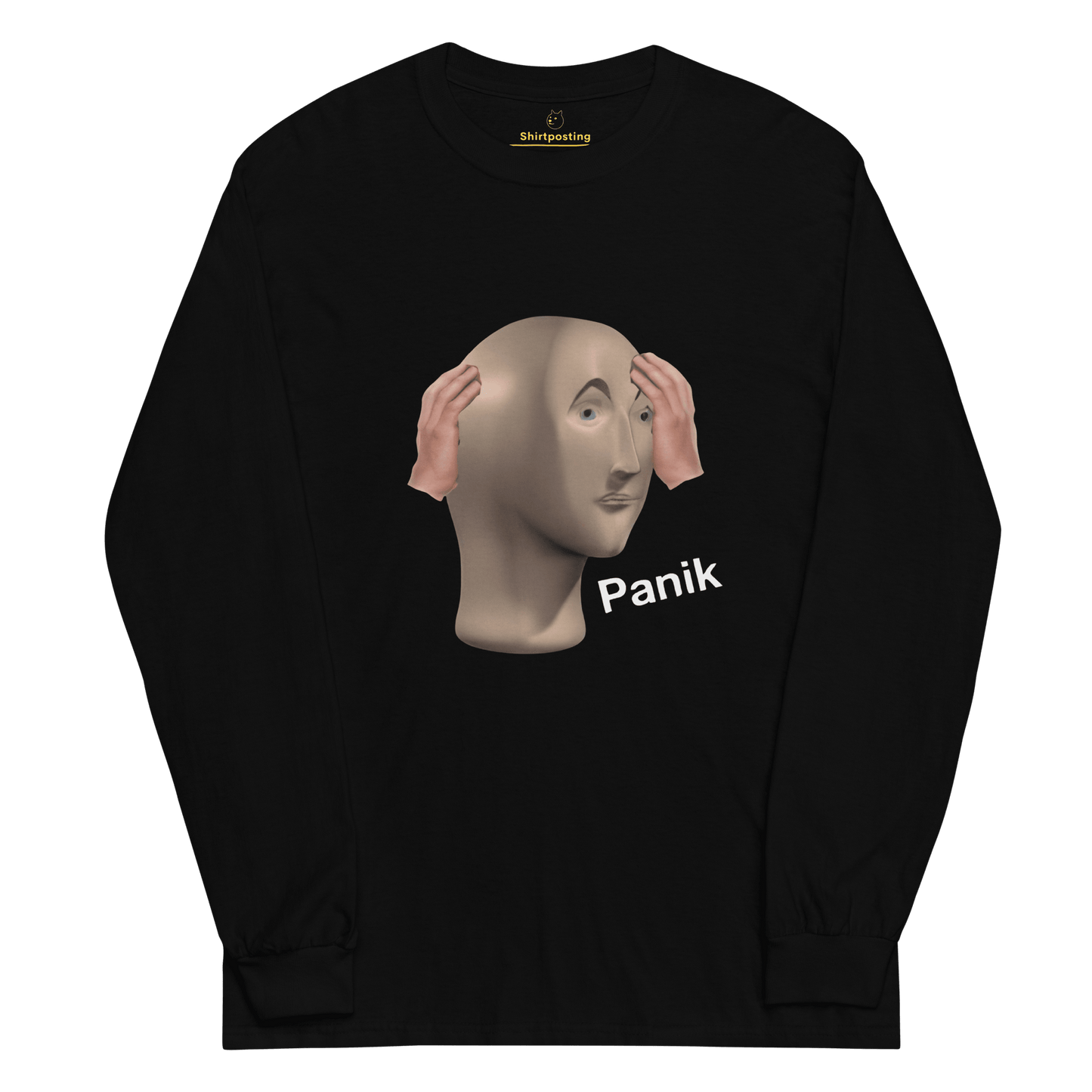 Panik Long Sleeve T-Shirt Meme - Black | Shirtposting