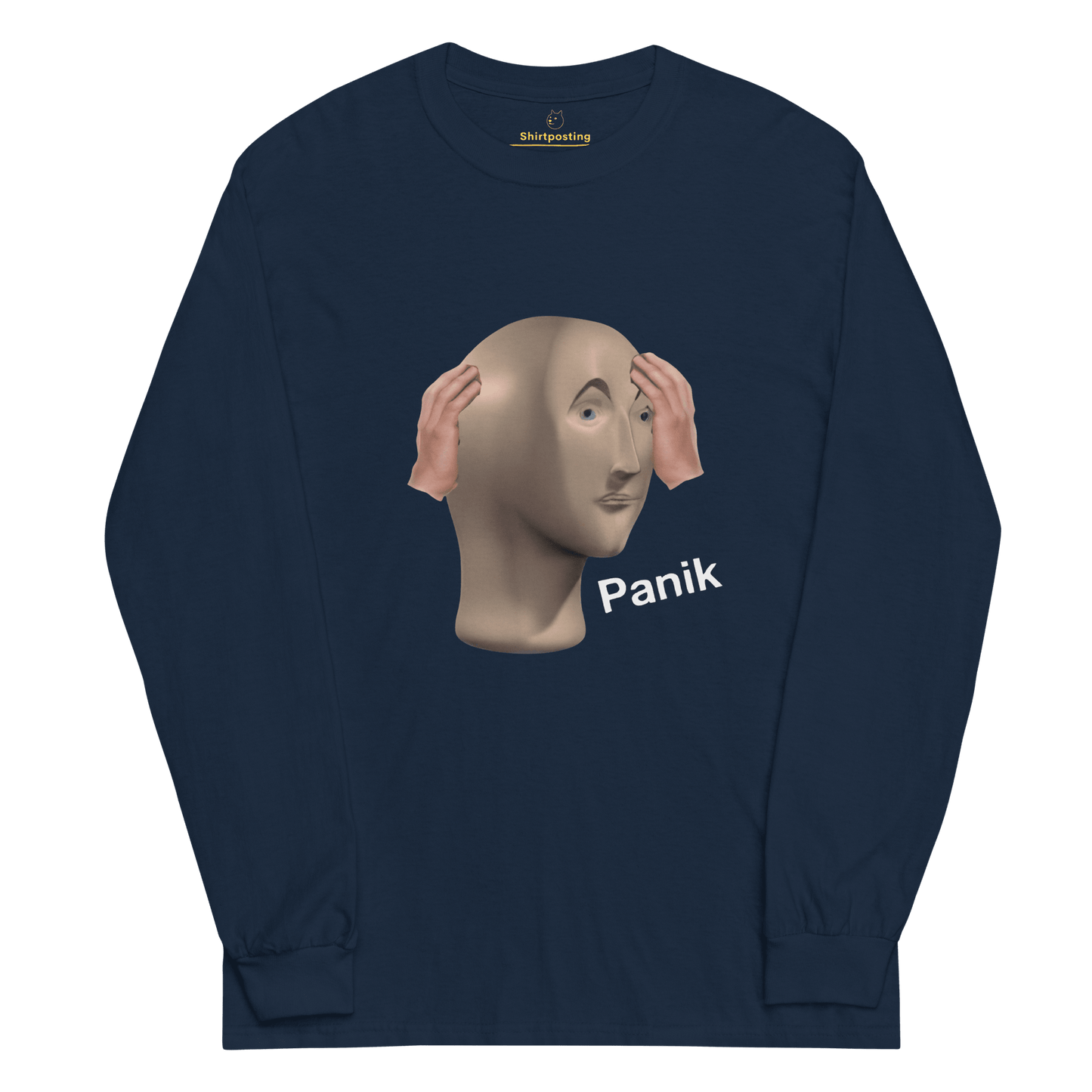 Panik Long Sleeve T-Shirt Meme - Navy | Shirtposting