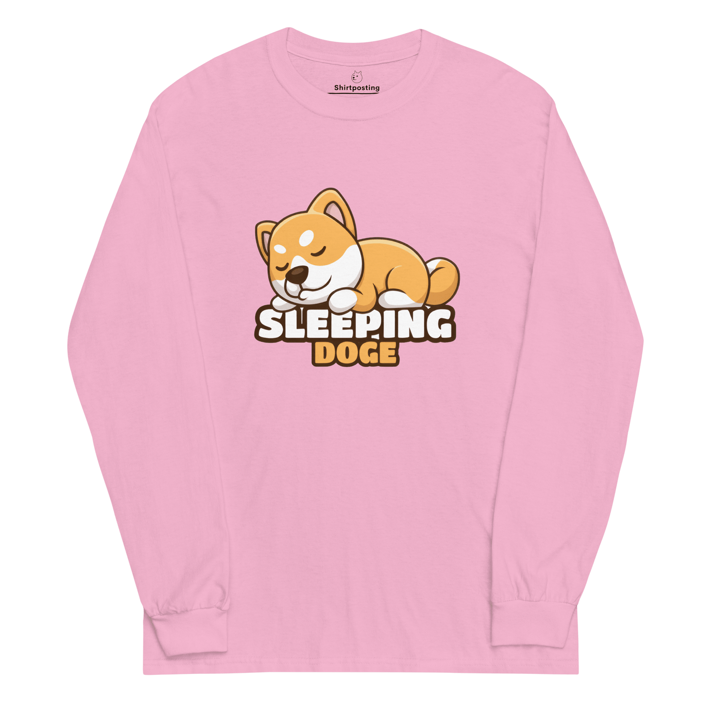 Sleeping Doge Long Sleeve T-Shirt Meme - Light Pink | Shirtposting
