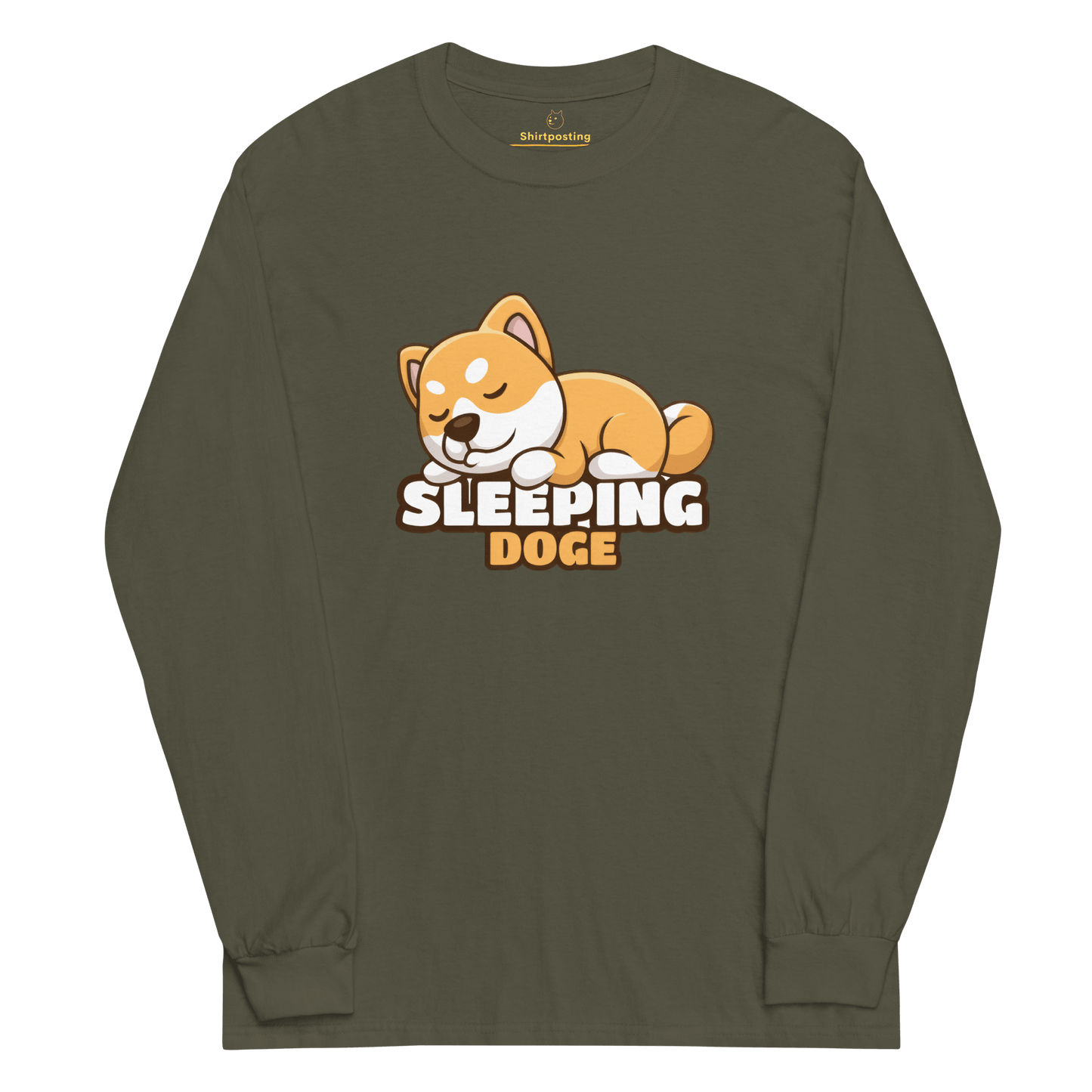 Sleeping Doge Long Sleeve T-Shirt Meme - Military Green | Shirtposting