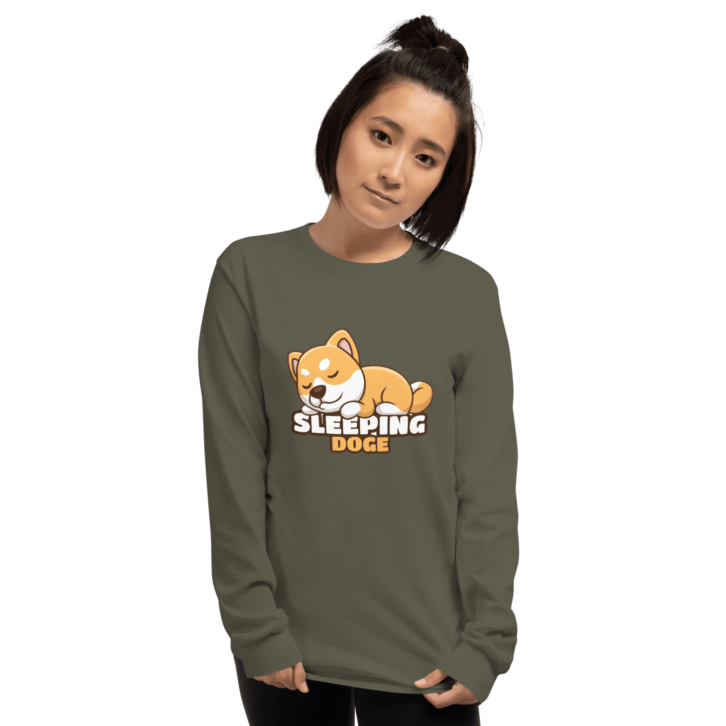 Sleeping Doge Long Sleeve T-Shirt Meme - Sport Grey | Shirtposting