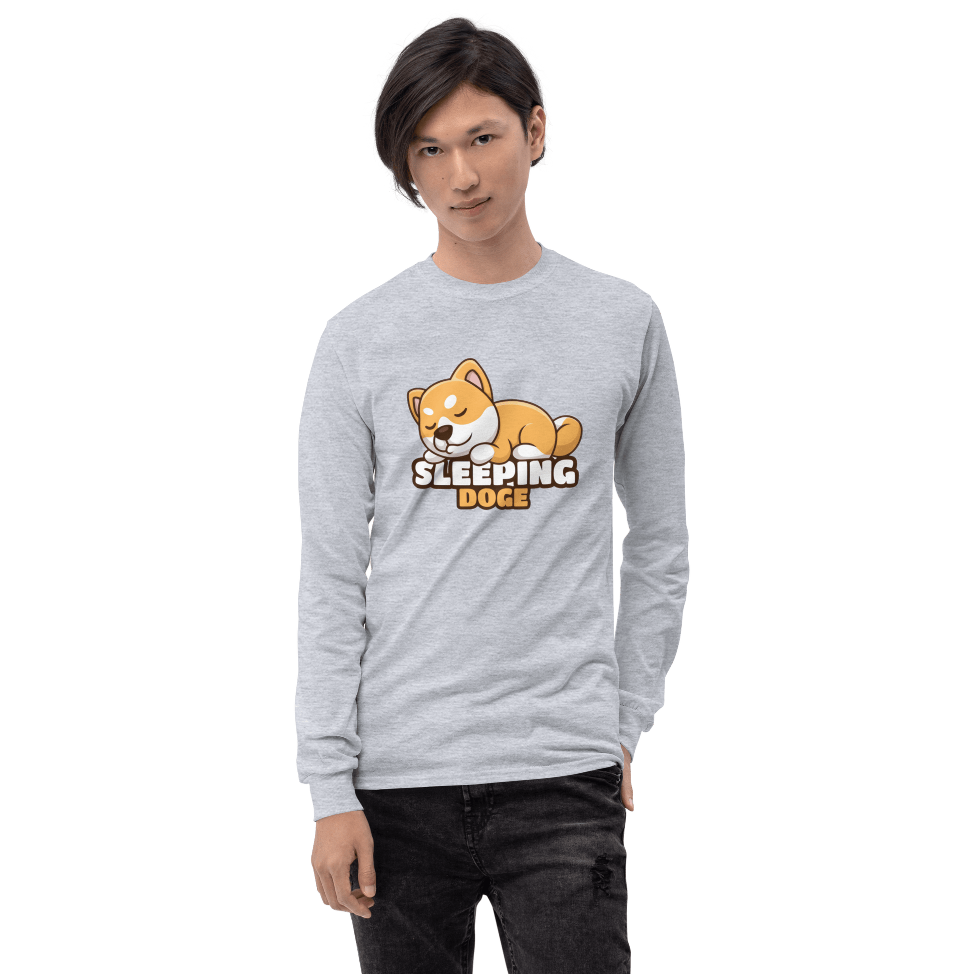 Sleeping Doge Long Sleeve T-Shirt Meme - Sport Grey | Shirtposting