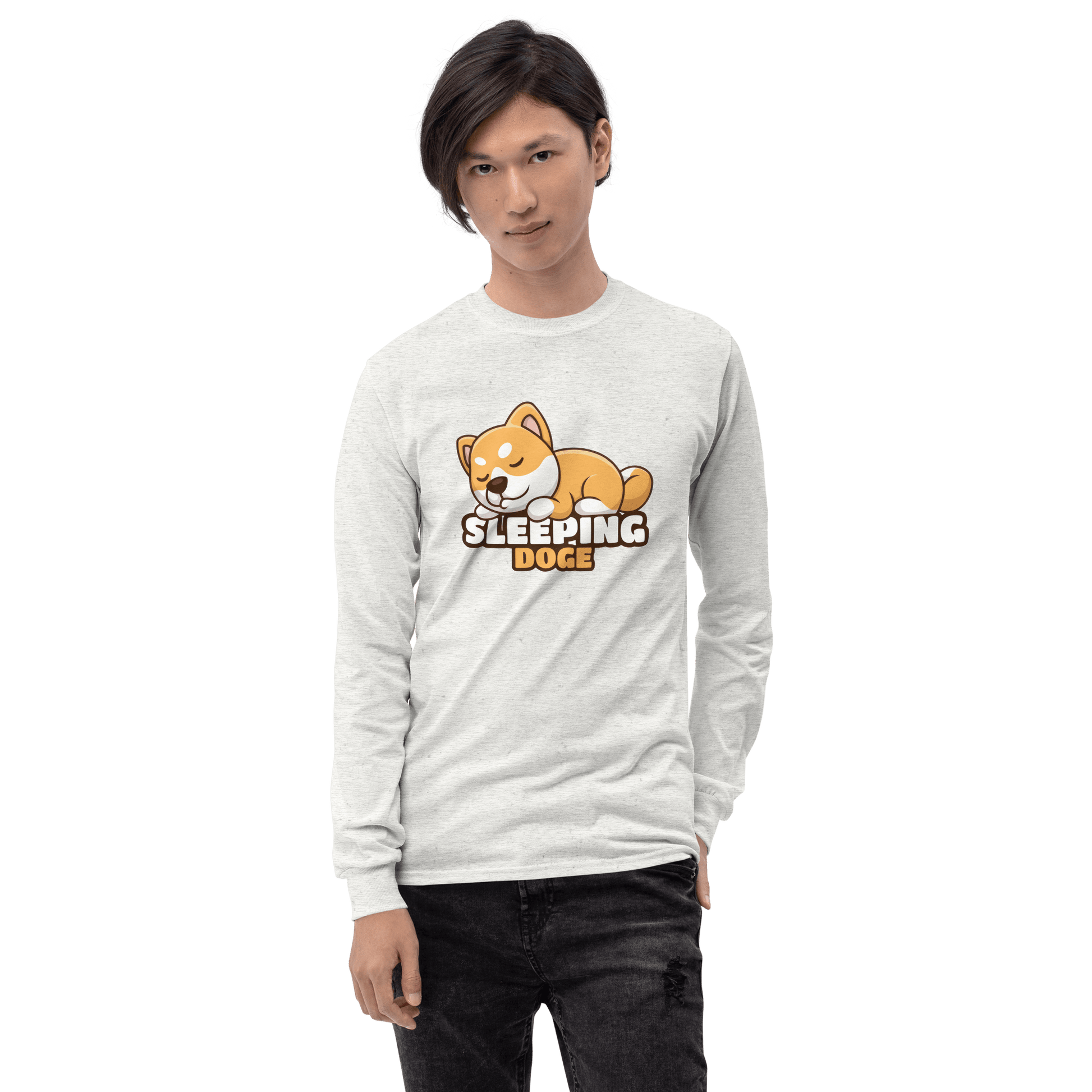 Sleeping Doge Long Sleeve T-Shirt Meme - Sport Grey | Shirtposting