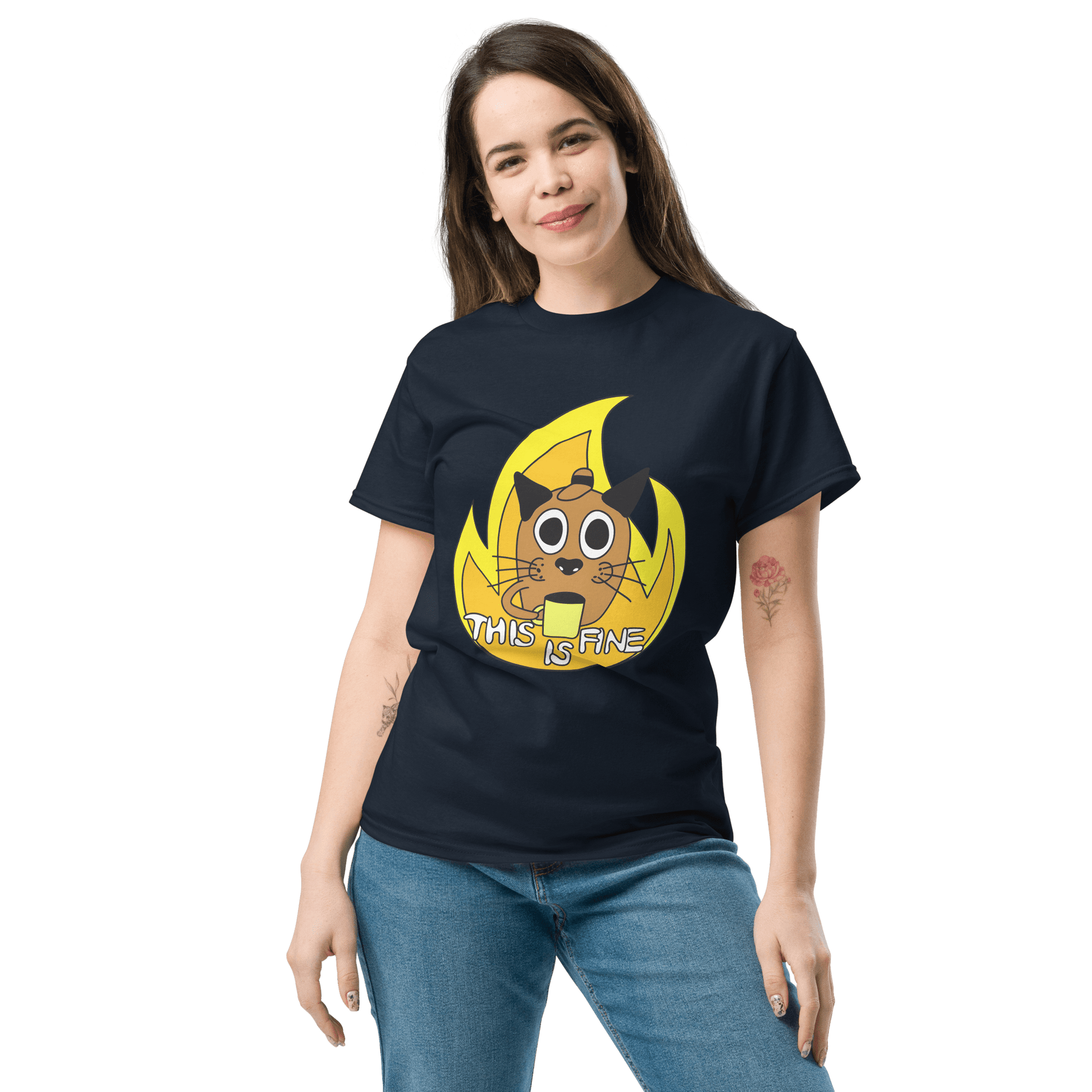 This Is Fine Classic T-Shirt Meme - Navy | Shirtposting