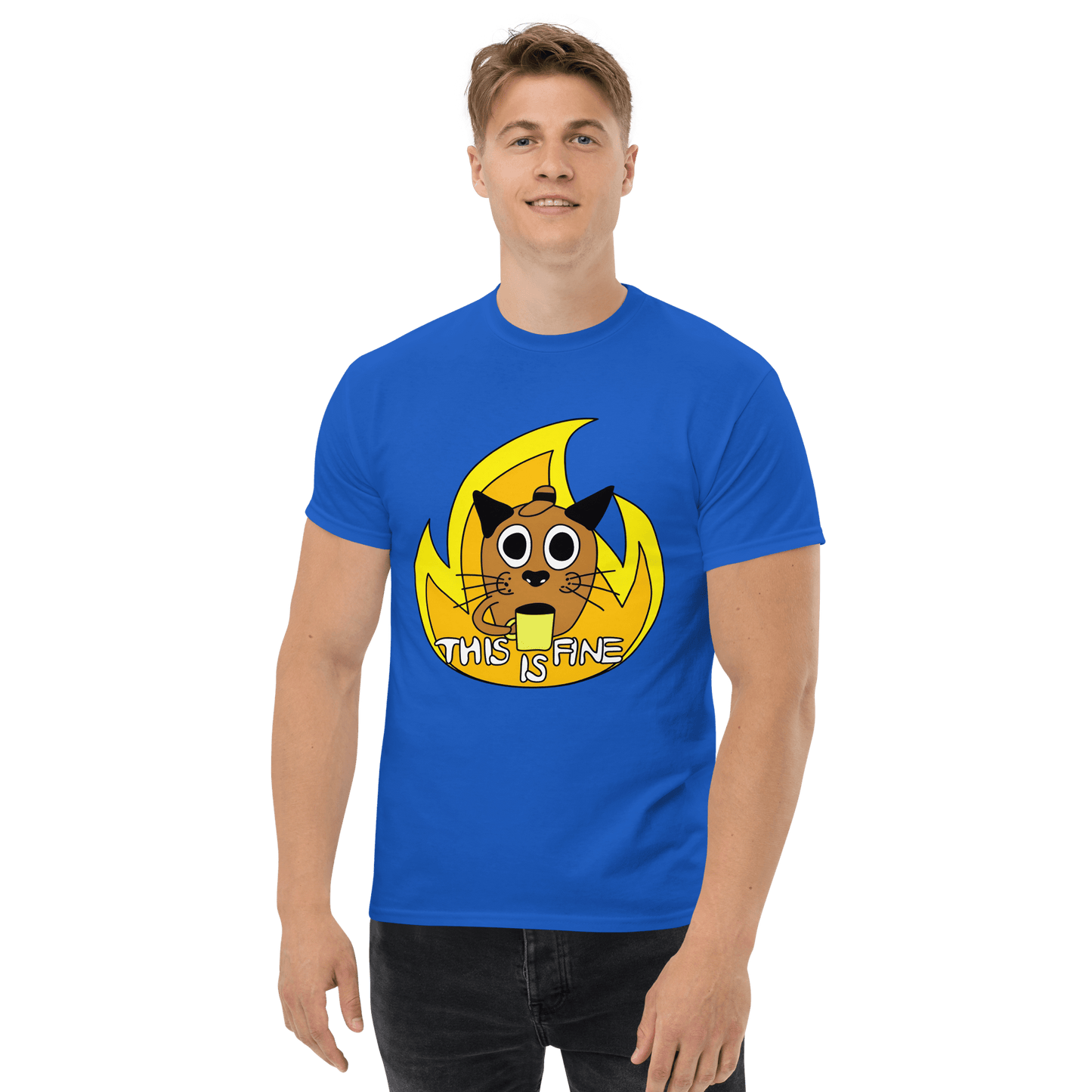 This Is Fine Classic T-Shirt Meme - Royal | Shirtposting
