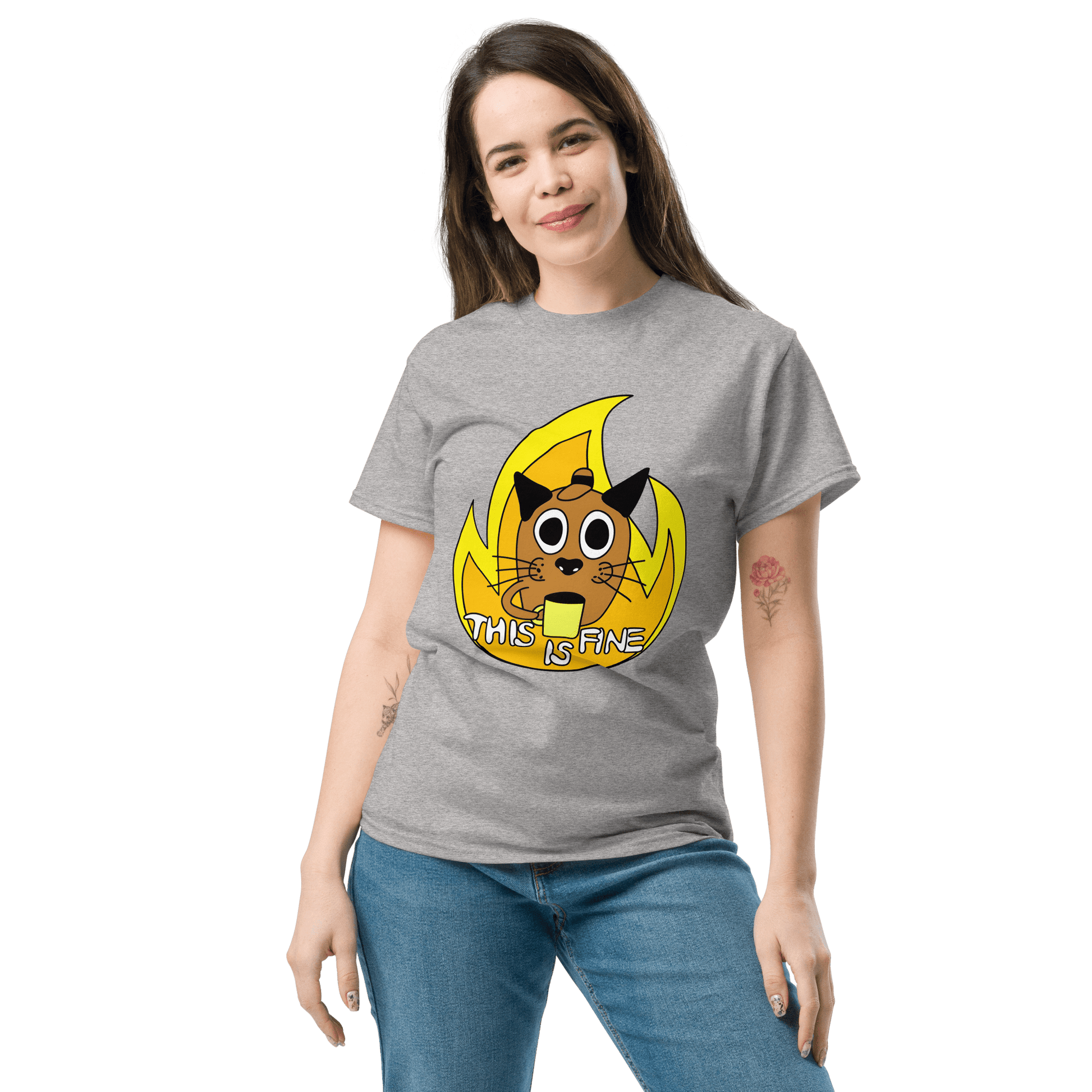 This Is Fine Classic T-Shirt Meme - Sport Grey | Shirtposting
